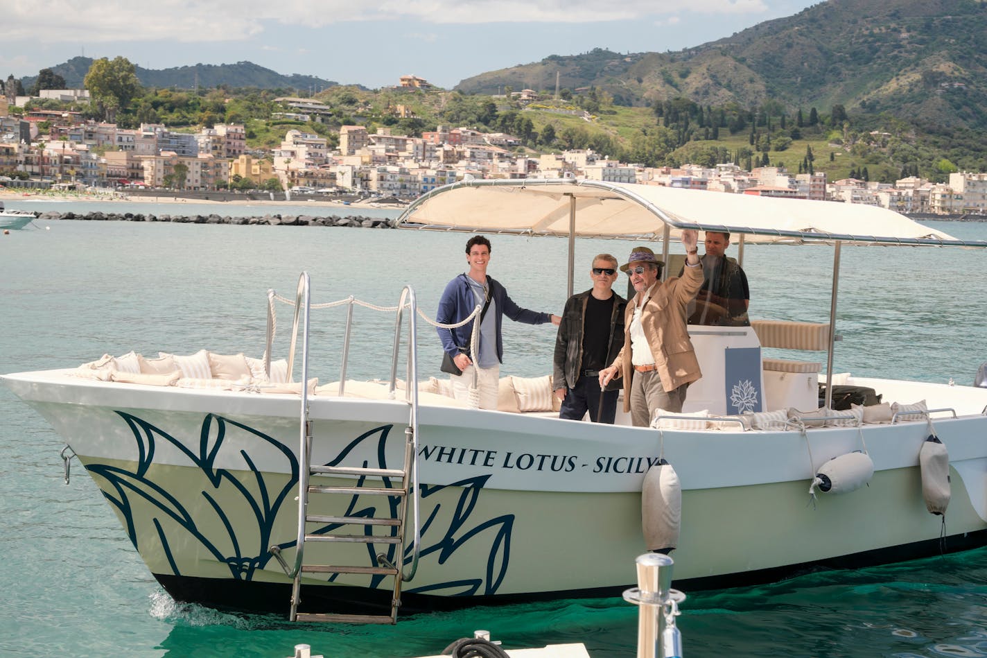 Adam DiMarco, Michael Imperioli and F. Murray Abraham in Season 2, Episode 1 of HBO's "The White Lotus." MUST CREDIT: Fabio Lovino/HBO