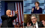 Former colleagues in the U.S. Senate Amy Klobuchar (top right) and Al Franken (bottom left) spoke fondly of the late John McCain (left) and his servic