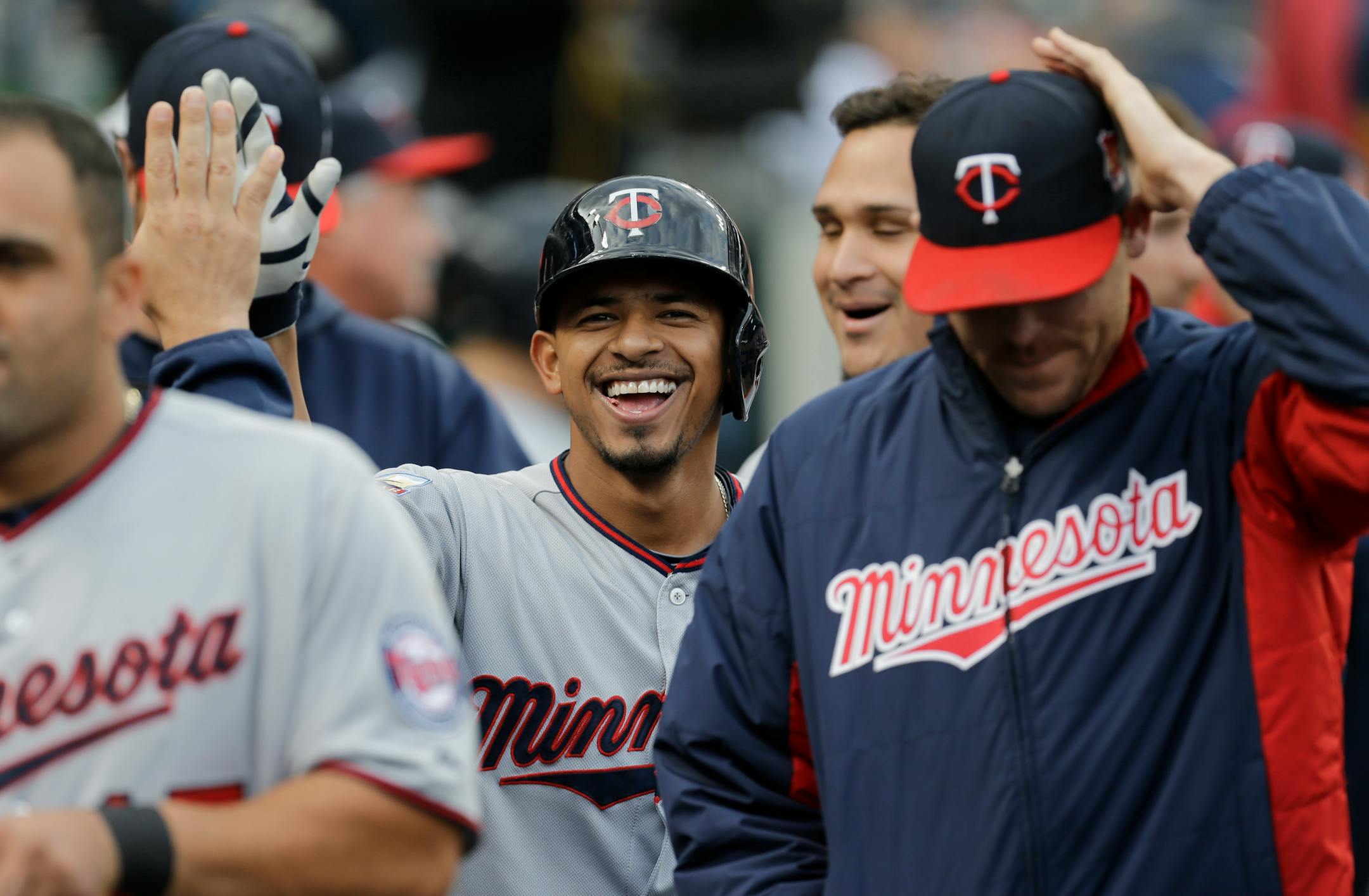 The Twins' Eduardo Escobar, center, celebrated with teammates after a home run last season.