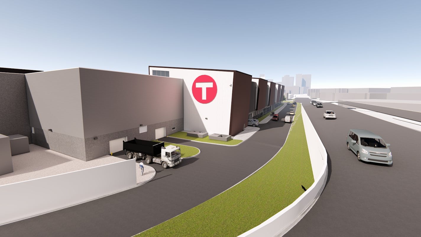 A rendering of the proposed bus garage near Metro Transit's existing Heywood garage in the North Loop.