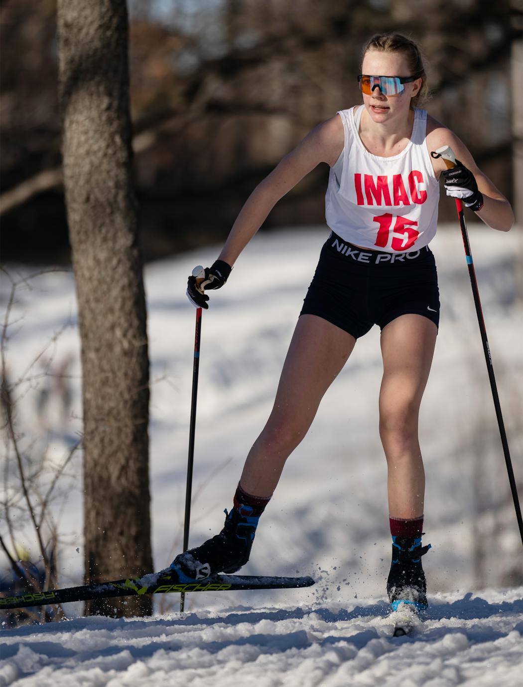 Breck skier Elin Wellmann dressed for the weather in a ski race at Theodore Wirth Regional Park in Minneapolis.