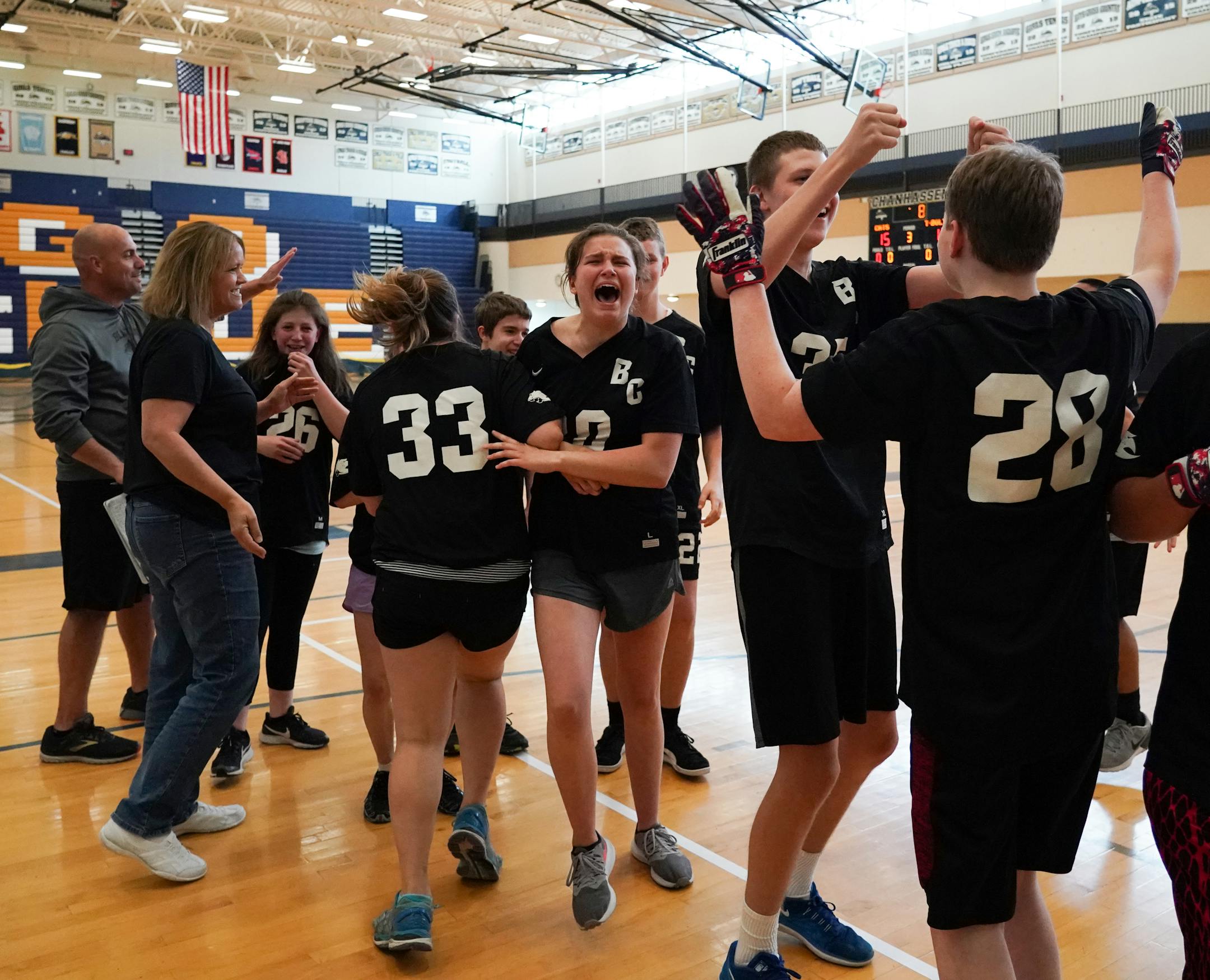 The Burnsville/Farmington/Lakeville Blazing Cats roared back from 11-0 to dedefeat the South Washington County Thunderbolts 15-13 in the CI division of adapted softball state tournament at Chanhassen High School on Saturday, June 1, 2019.