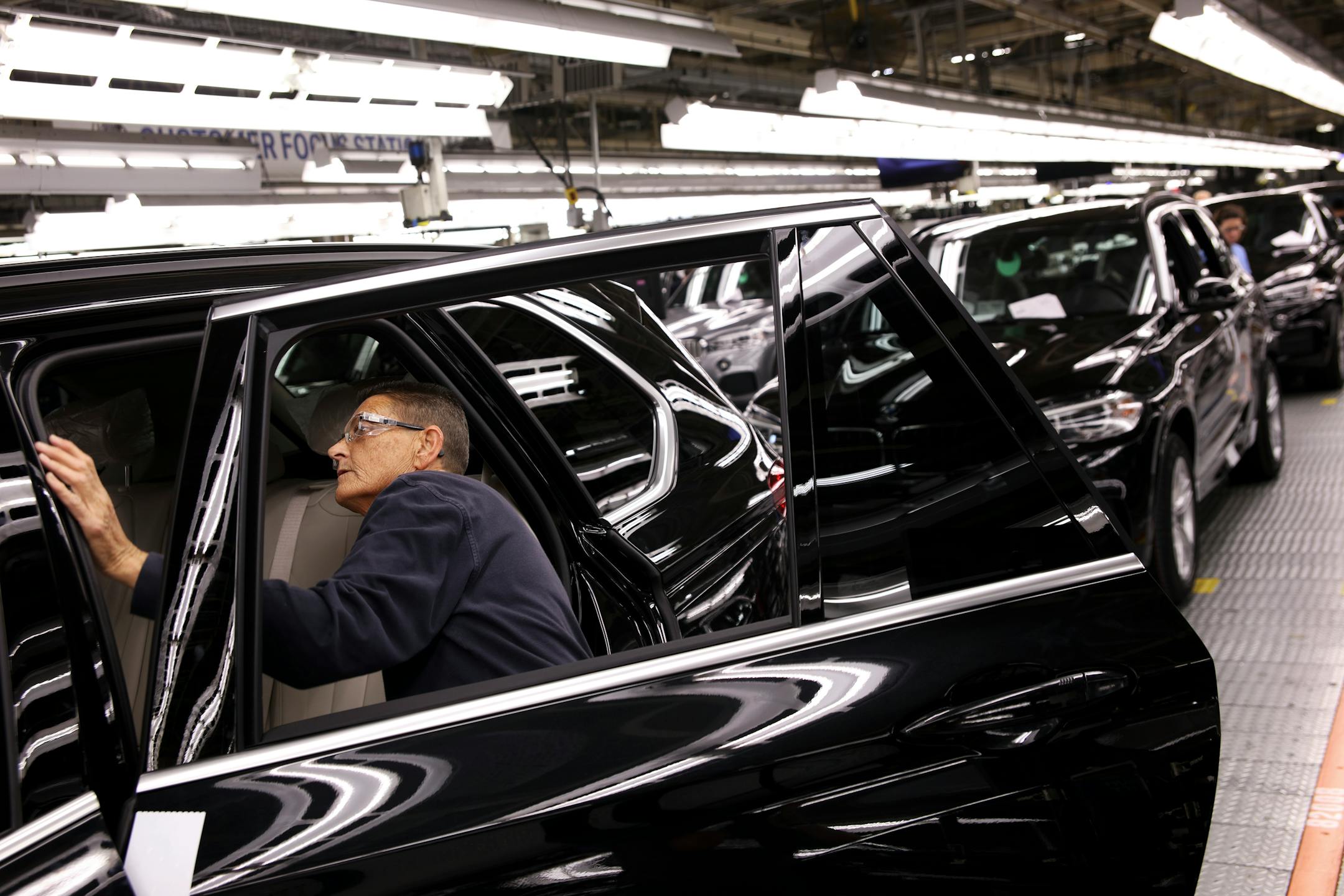 Employees worked on a production line at BMW's factory in Greer, S.C.