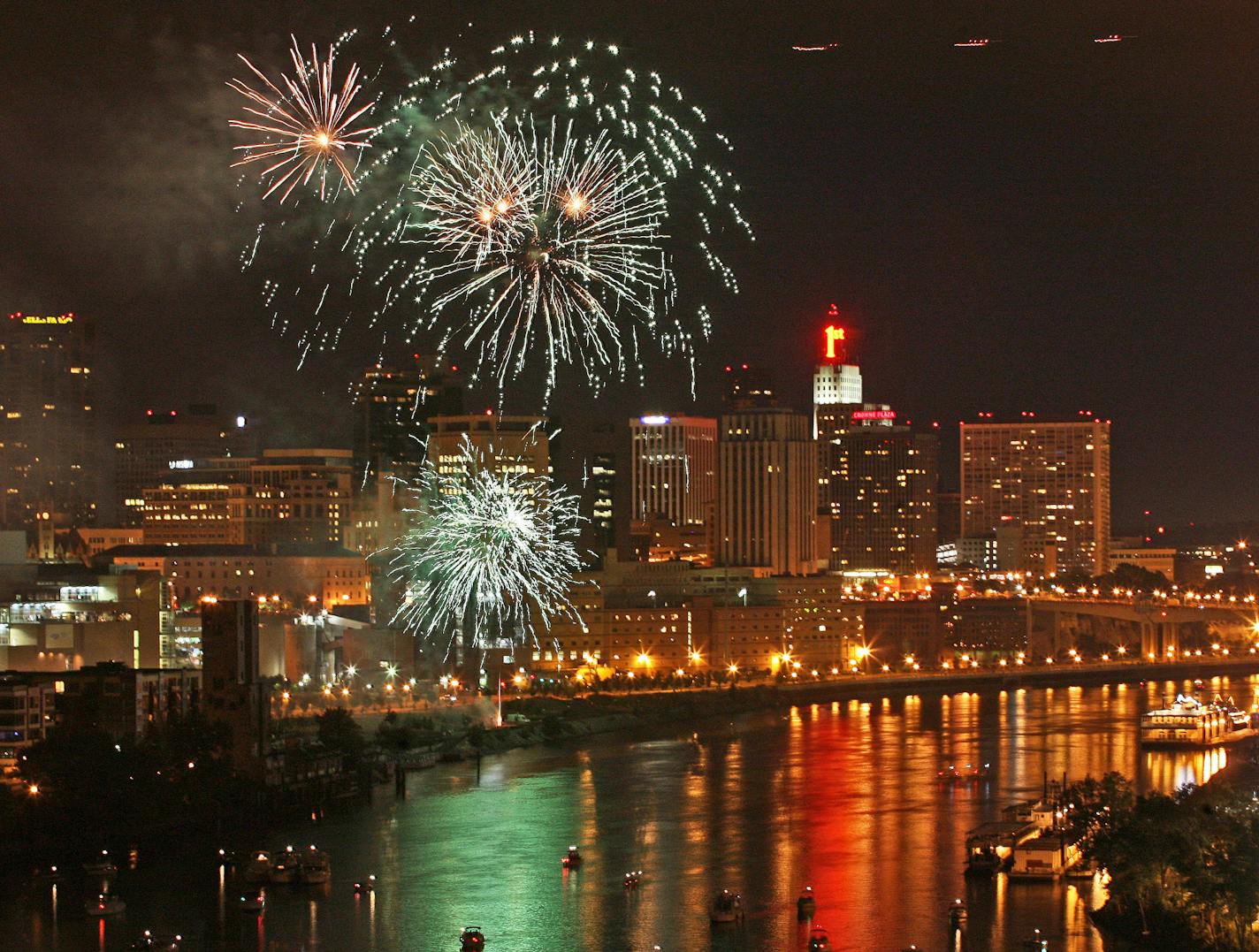 The Taste of Minnesota fireworks display over downtown St. Paul on July 3, 2008. MARLIN LEVISON Star Tribune file photo