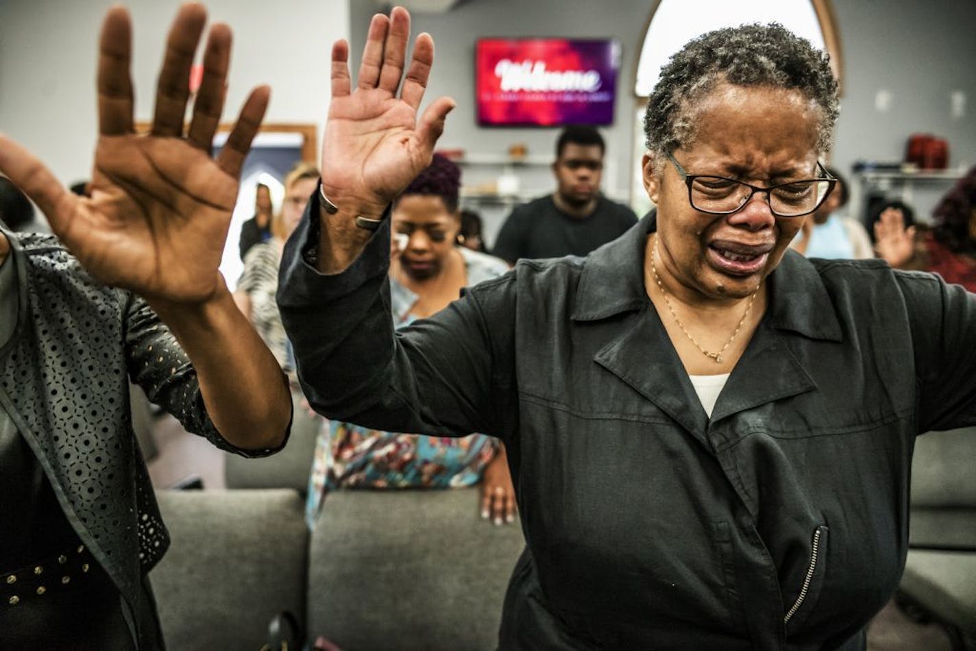 Valerie Land, the aunt of RayVell Carter, grieved for her nephew during service on Sunday, Sept. 22. The Rev. Richard Land, pastor at St. Albans Church of God in St. Paul, where RayVell Carter was fatally shot Wednesday night after Bible study addressed his congregation and the community about recent violence and the pain it has caused. "If I focus on his dearth, I cannot appreciate his life," Land said.