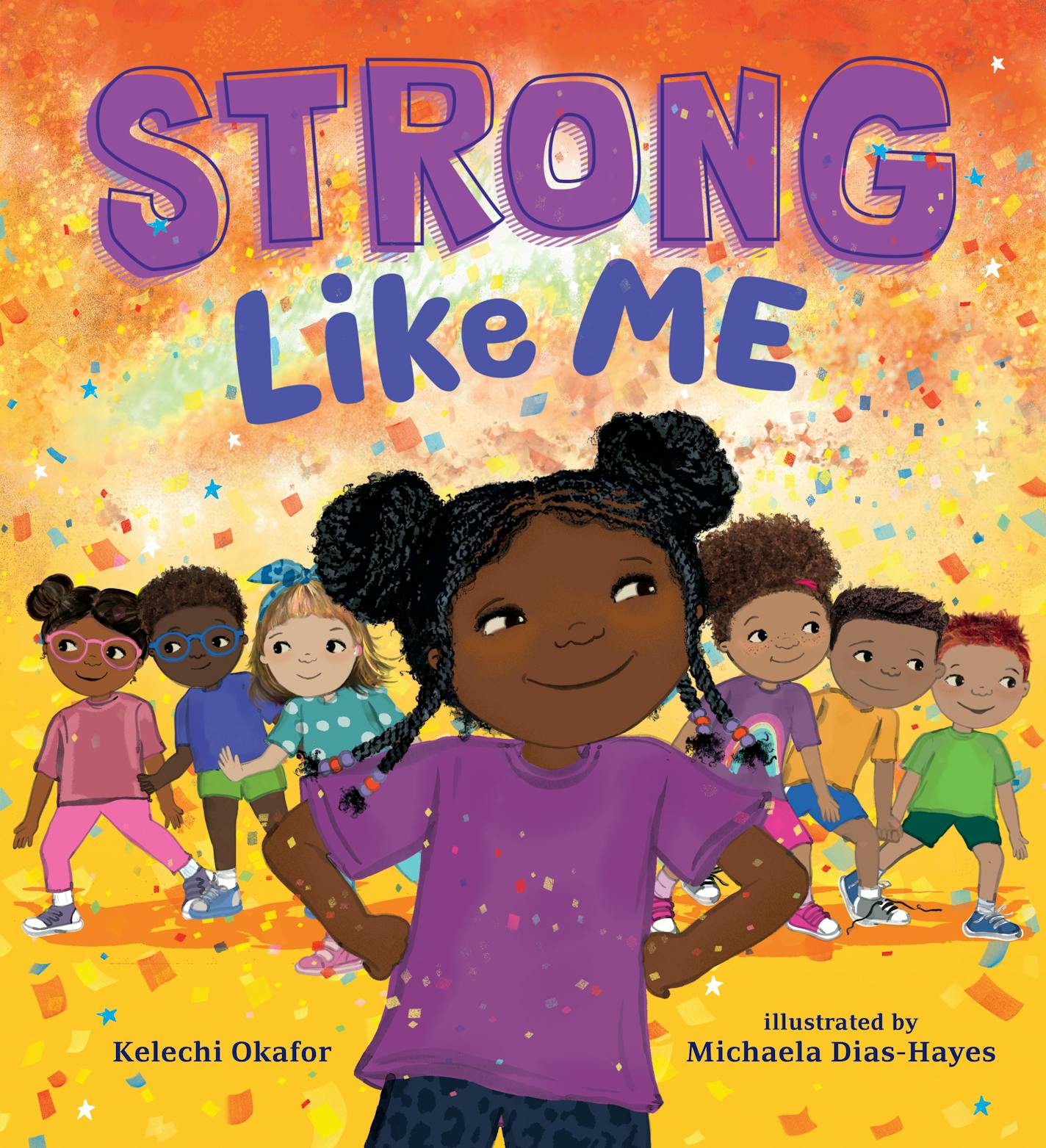 cover of Strong Like Me is an illustration of a bunch of kids working out