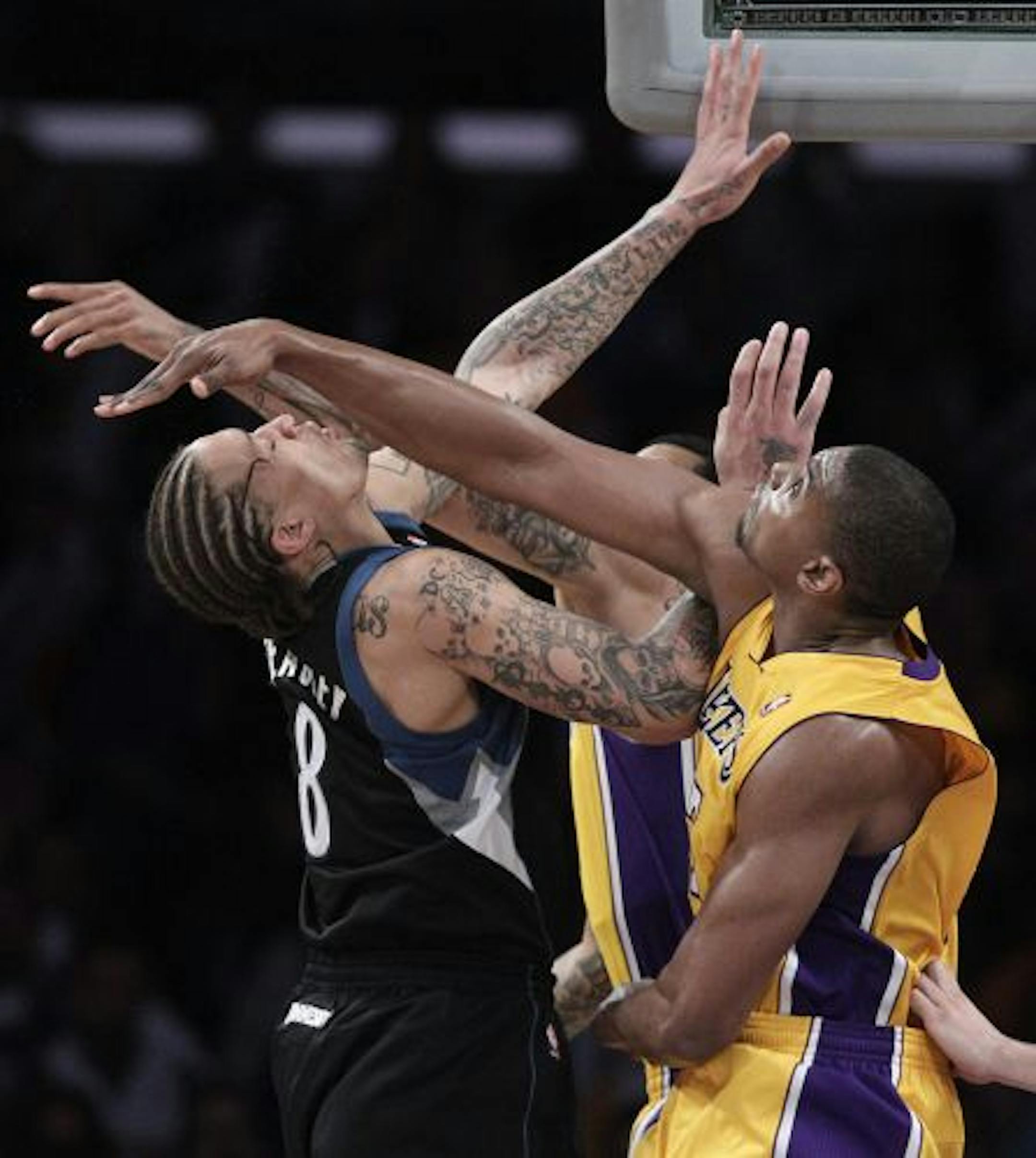 Lakers center Andrew Bynum was suspended two games by the NBA for his hard foul on the Timberwolves' Michael Beasley midway through the fourth quarter of Friday's game in Los Angeles.