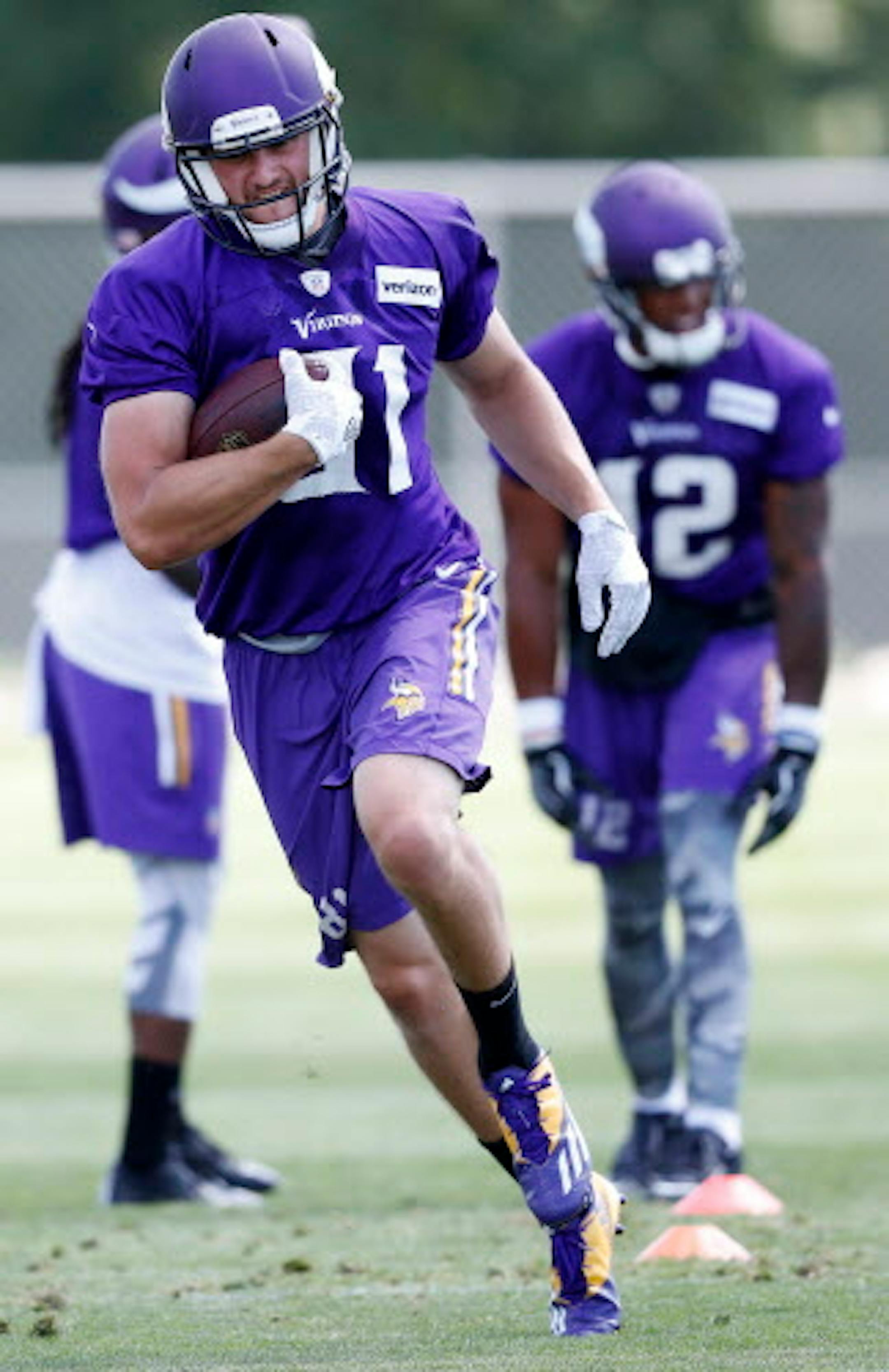 Minnesota Vikings Moritz Boehringer (81).        ] CARLOS GONZALEZ  cgonzalez@startribune.com - July 30, 2016, Mankato, MN, Minnesota State University, Mankato, Minnesota Vikings Training Camp