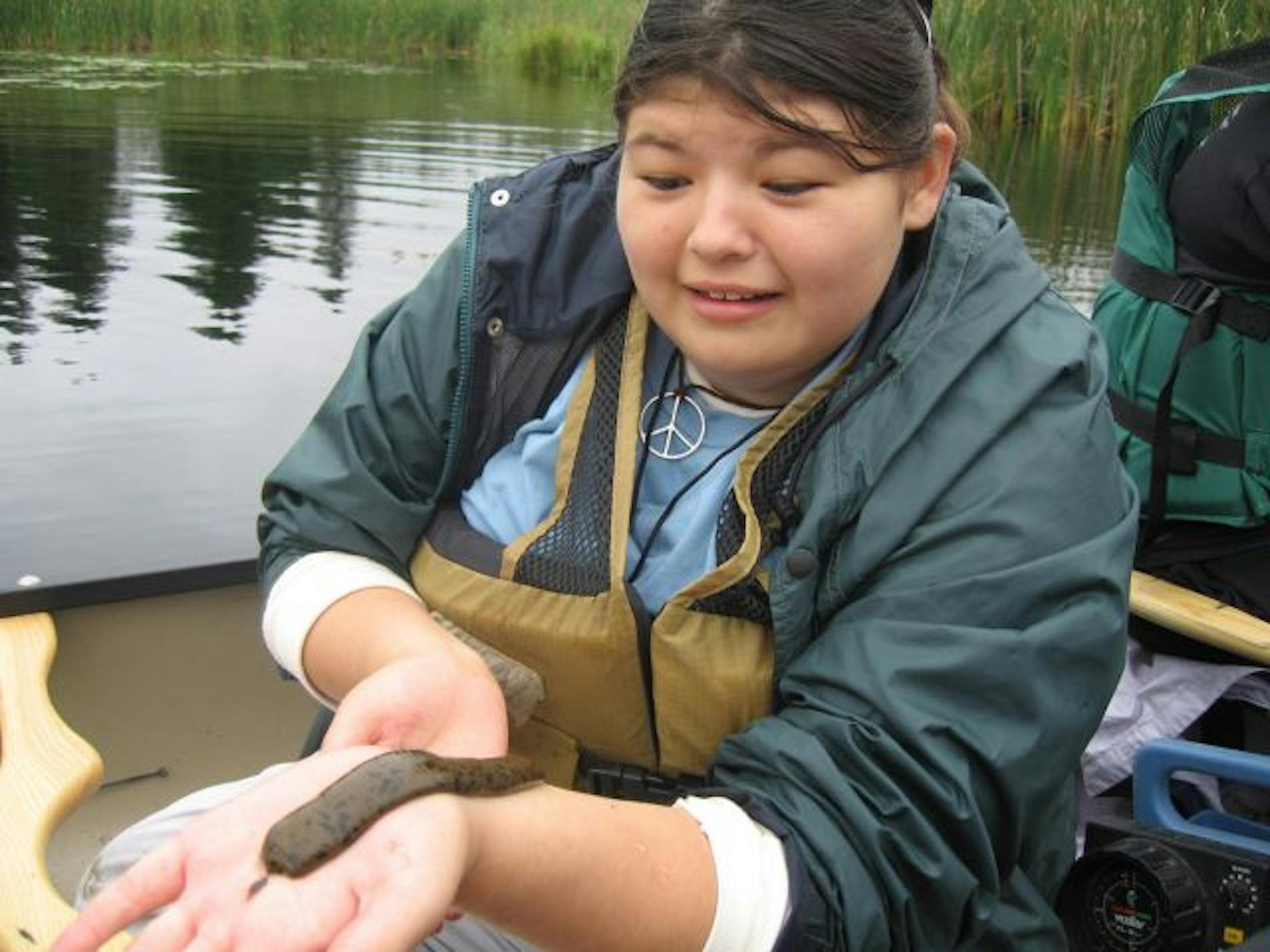 TrekNorth High School student Aleisha Fairbanks, studying aquatic biology at the Nielsen Spearhead Center.