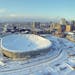 The roof of the Minnesota Vikings' Metrodome is deflated Saturday, Jan. 18, 2014 in downtown Minneapolis. The 10 acres of Teflon-coated fabric were do
