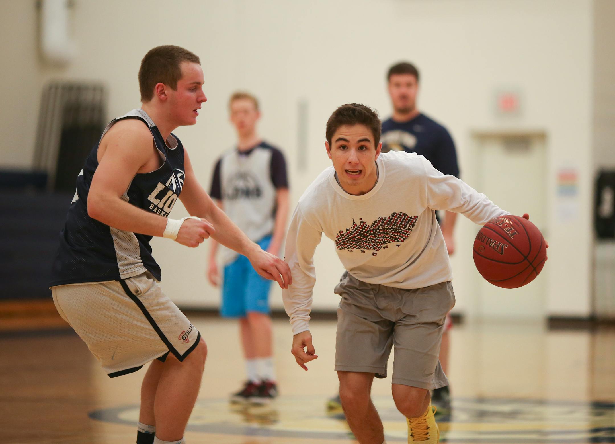 Senior guard Michael Gutierrez during practice after school at St. Croix Preparatory Academy (Jeff Wheeler, Star Tribune)