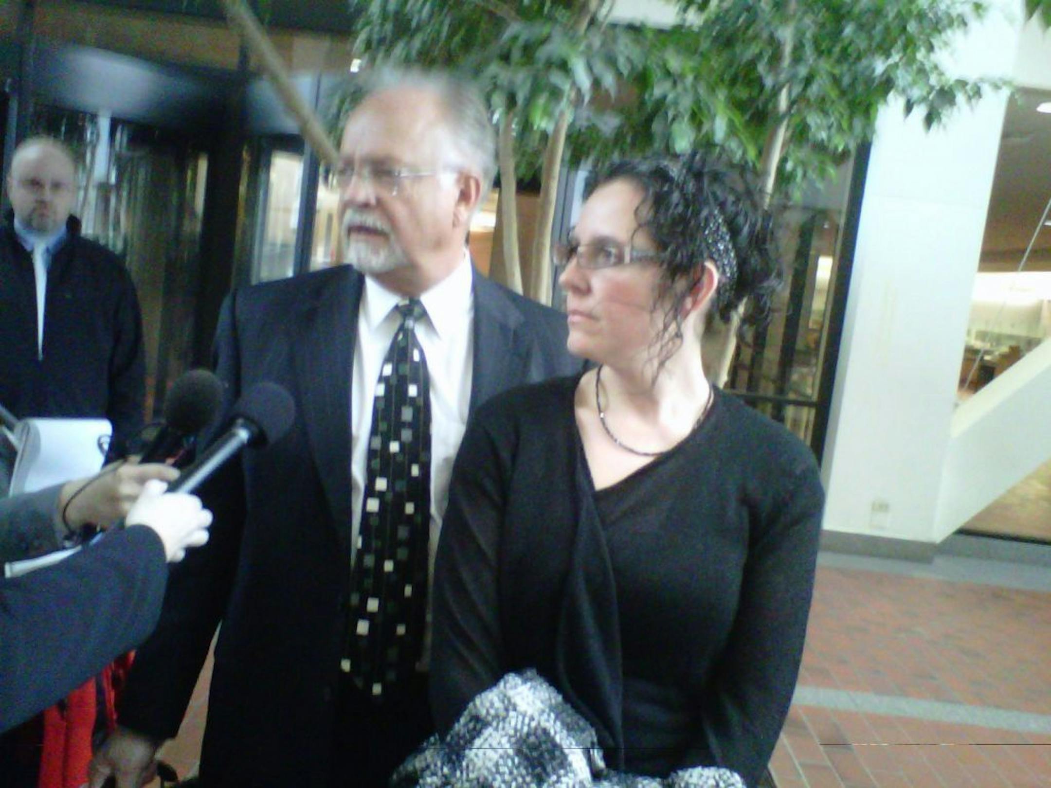 Sarah May Casareto, of Forest Lake with her attorney, Brian Toder. Casareto, a former nurse, was charged last year with stealing pain medication from a patient undergoing surgery. She entered into a plea bargain in which she maintained her innocence while acknowledging the evidence stated in court would be enough to convict her. She received probation.