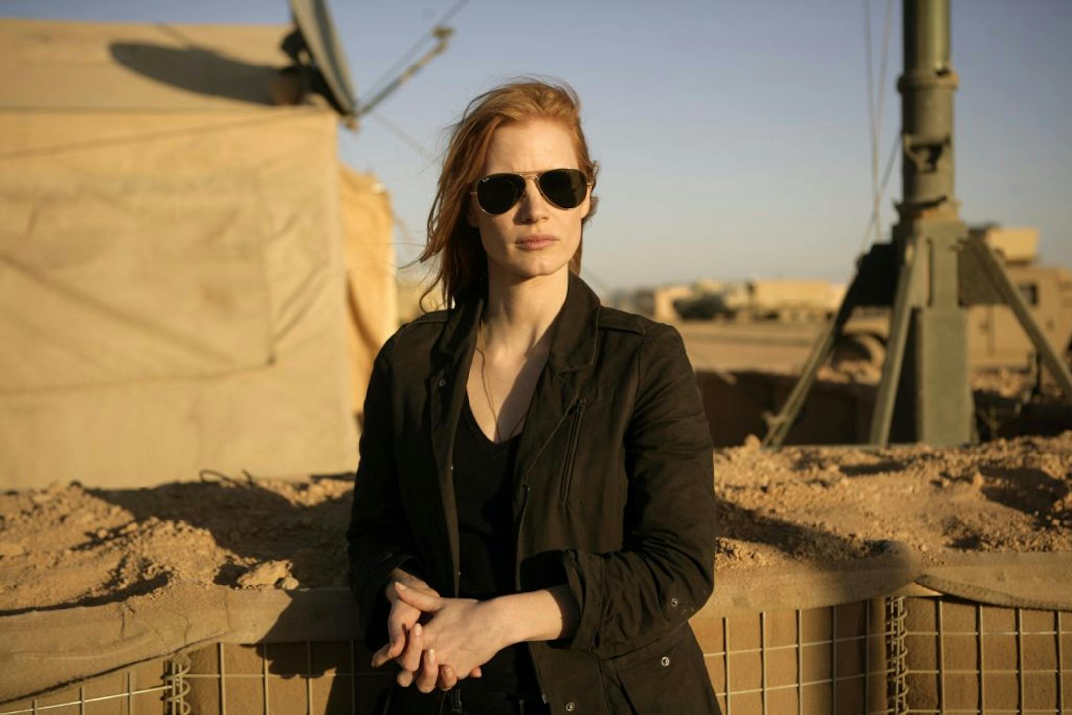 Stationed in a covert base overseas, Jessica Chastain plays a member of the elite team of spies and military operatives who secretly devoted themselves to finding Osama Bin Laden in Columbia Pictures' electrifying new thriller directed by Kathryn Bigelow, ZERO DARK THIRTY.