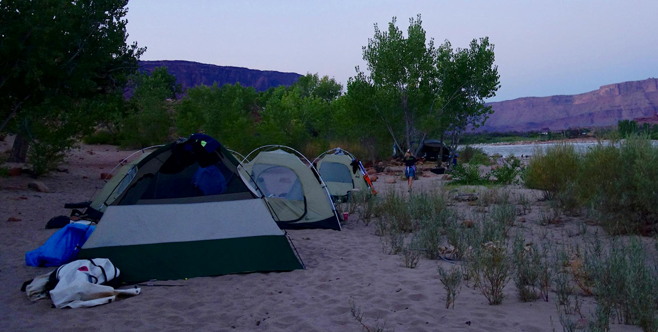 After more than 10 miles of flat water and rapids, our group pitched tents along the sandy banks of the Colorado River.