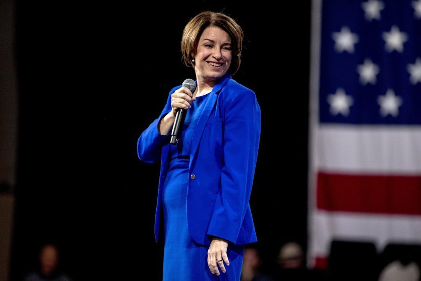 Democratic presidential candidate Sen. Amy Klobuchar, D-Minn., pauses while speaking at "Our Rights, Our Courts" forum New Hampshire Technical Institute's Concord Community College, Saturday, Feb. 8, 2020, in Concord, N.H.