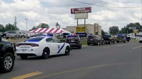Police respond to the scene of a shooting on Friday, June 21, 2024 in Fordyce, Ark.  Arkansas State Police say at least two people were killed  in a s
