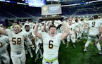 Totino-Grace fullback Brady Bertram celebrated with his team&#x2019;s 6A championship victory after defeating powerhouse Eden Prairie 28-20 in Novembe