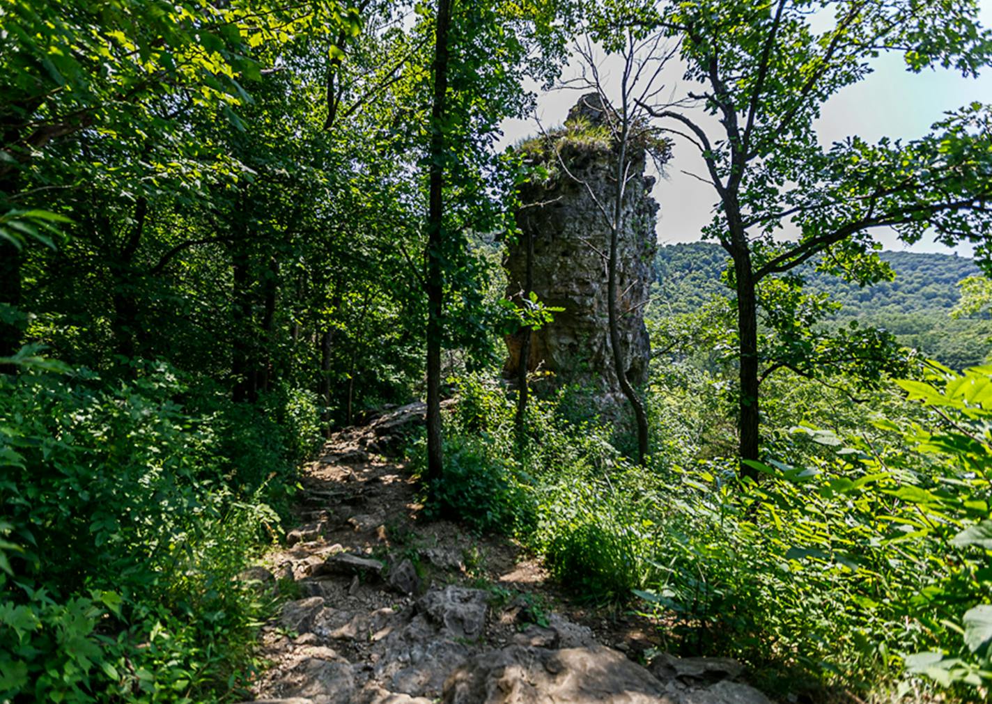 More than 100 stairs climb the steep bluff to Chimney Rock, a favorite destination for visitors to Whitewater State Park, which celebrates its 100th anniversary this year.