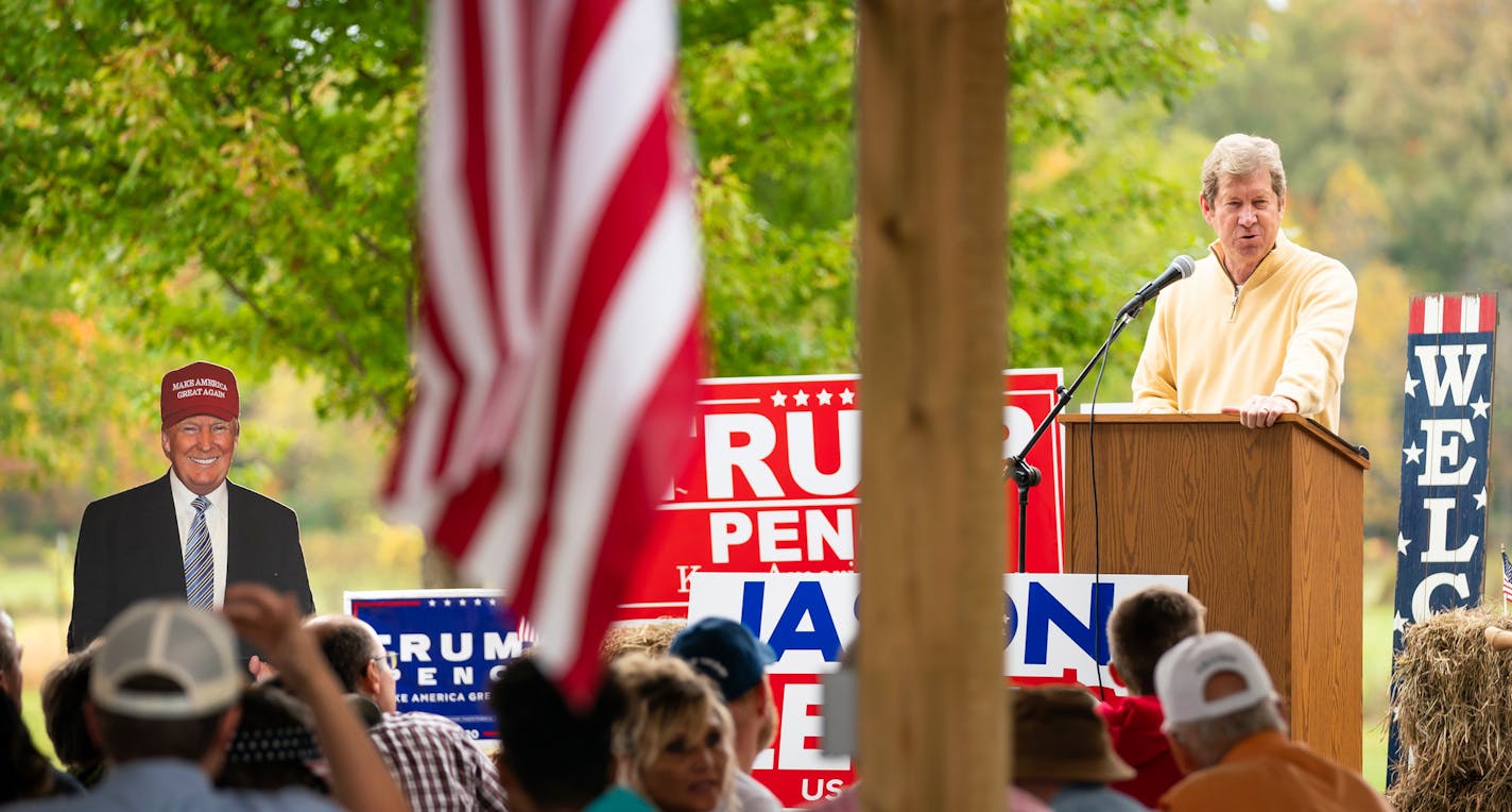 Jason Lewis spoke to the crowd at Reagan Day at the Ranch, a Republican event held annually in Taylors Falls, in Chisago County. ] GLEN STUBBE • glen.stubbe@startribune.com Saturday, September 26, 2020 Jason Lewis spoke to the crowd at " Reagan Day at the Ranch, a Republican event held annually in Taylors Falls, in Chisago County.