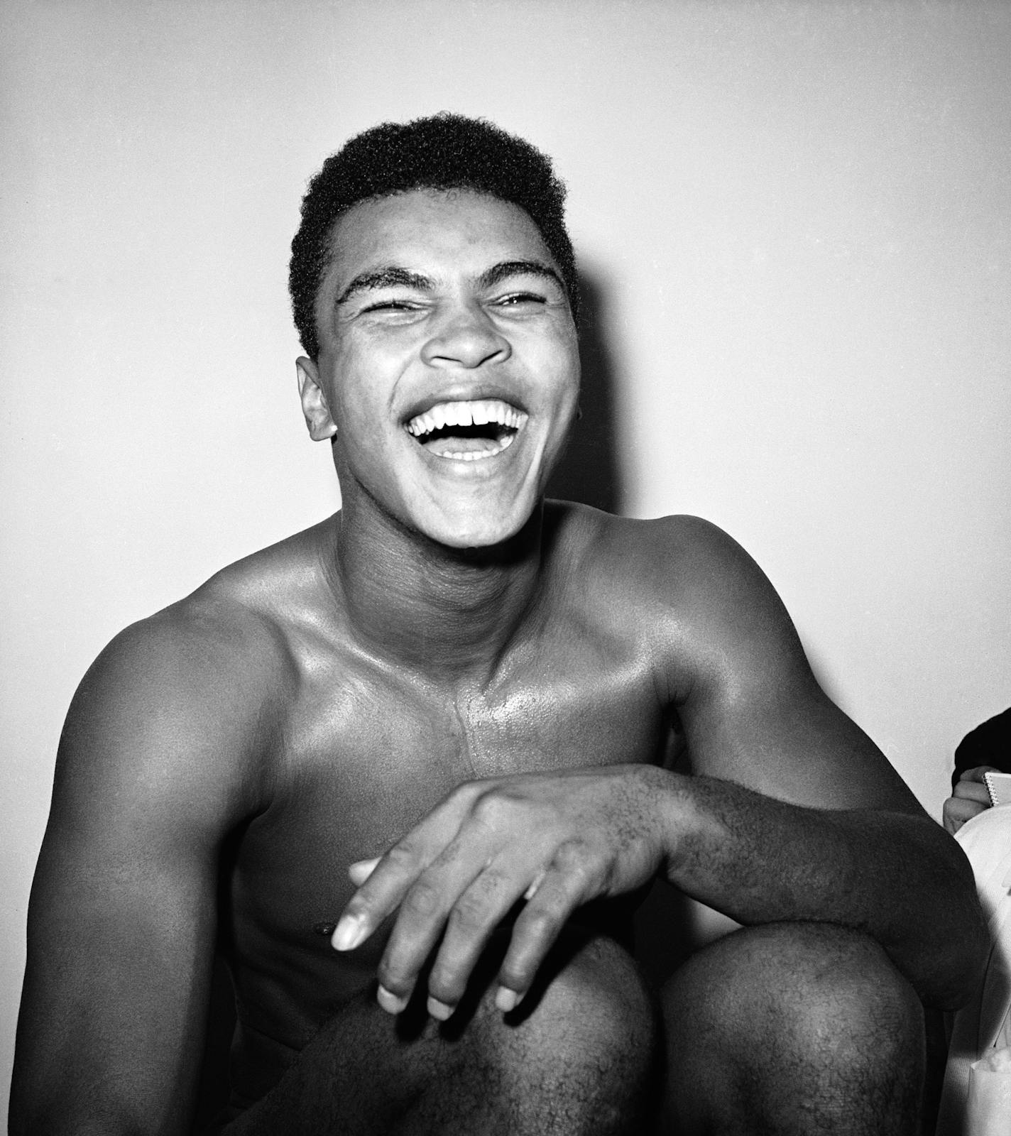 Cassius Clay in his dressing room after knocking out Archie Moore in Los Angeles in November 1962. Associated Press