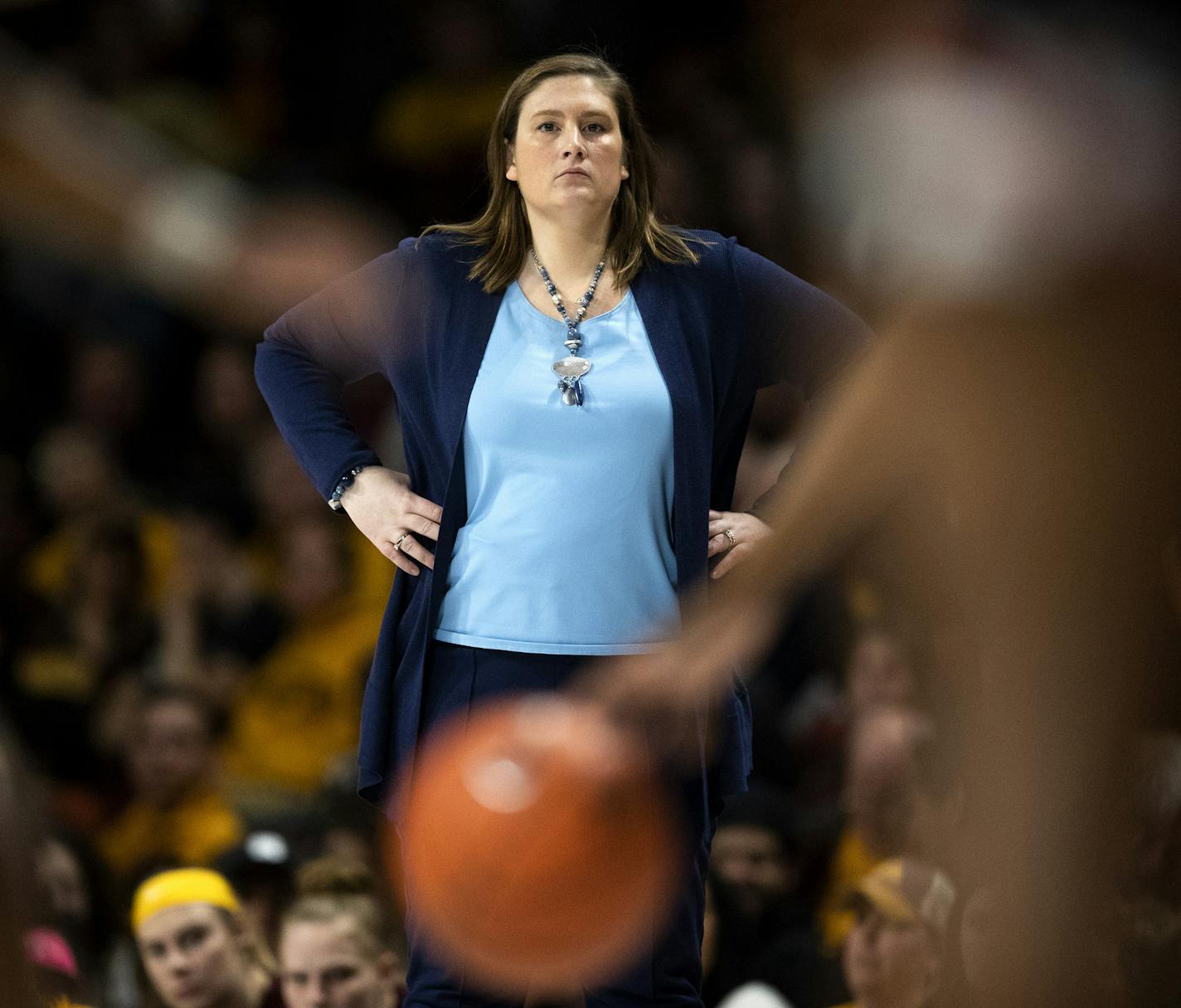 Gopher coach Lindsay Whalen watch her team in the second half at Williams Arena .] Jerry Holt &#x2022;Jerry.Holt@startribune.com Maryland defeated the University of Minnesota 99-44 at Williams Arena Sunday March 1, 2020 in Minneapolis, MN.