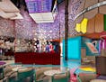 A rendering of Play Playground, a colorful, interactive, non-gaming venue coming to Luxor early next year. Company officials say it will cater to fami