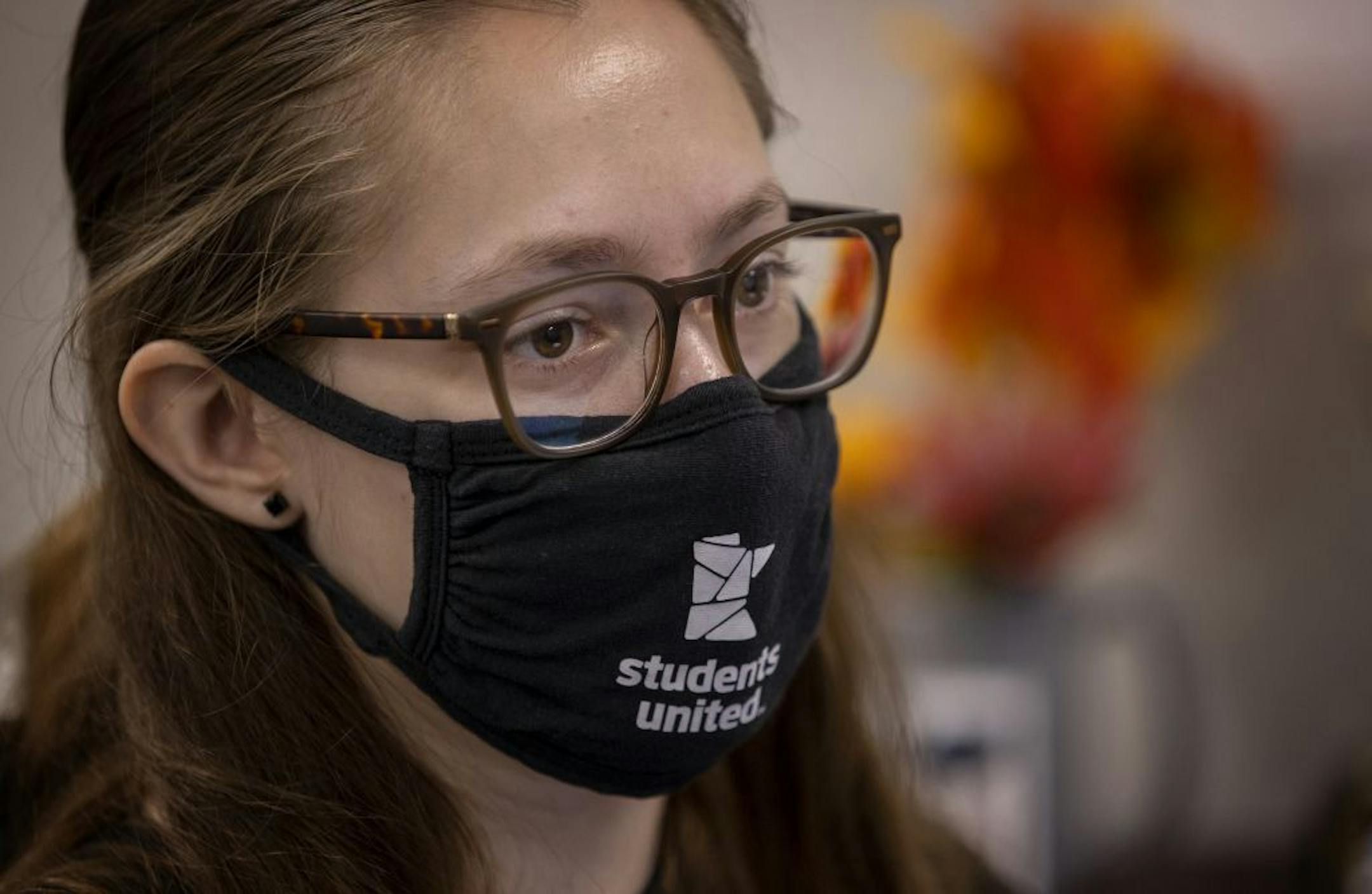 Winona State University Student senate President Clara Kuerschner during a meeting on campus.