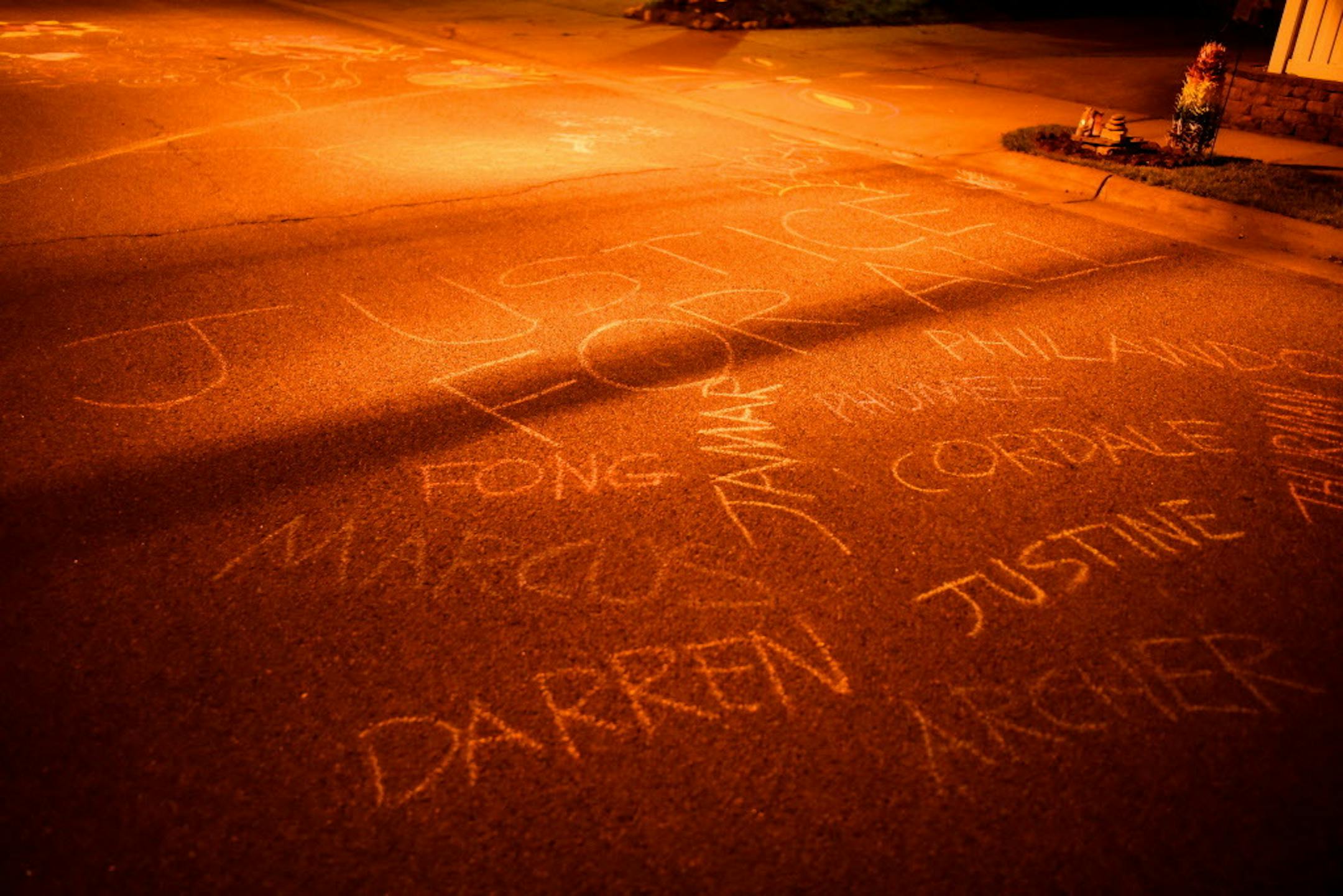 A chalk message drawn on West 51st Street between Washburn and Xerxes avenues S. in Minneapolis on Saturday night.