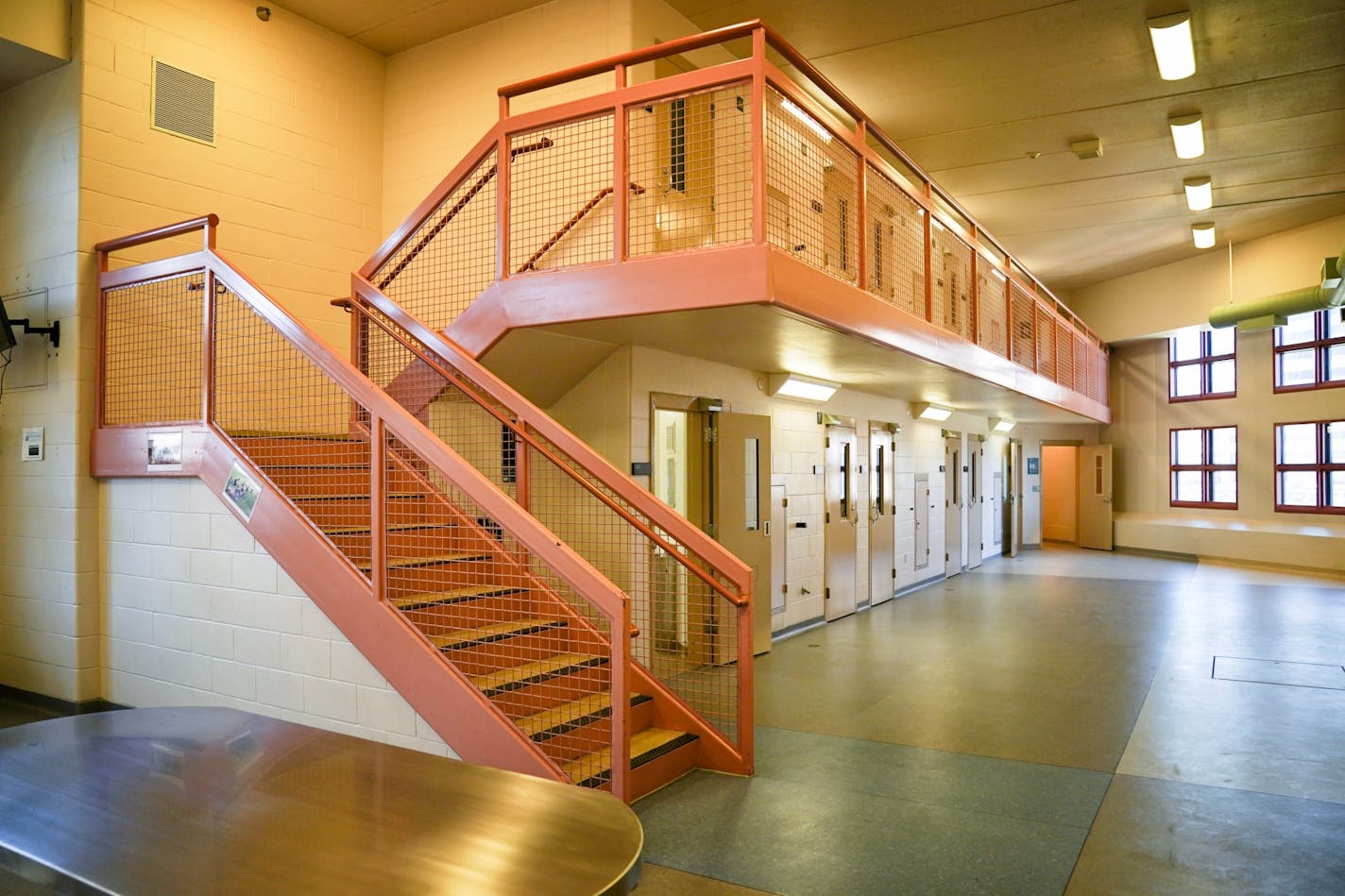 An empty module in the Hennepin County Juvenile Justice Center in Minneapolis. It is one of 13 mods in the Center.