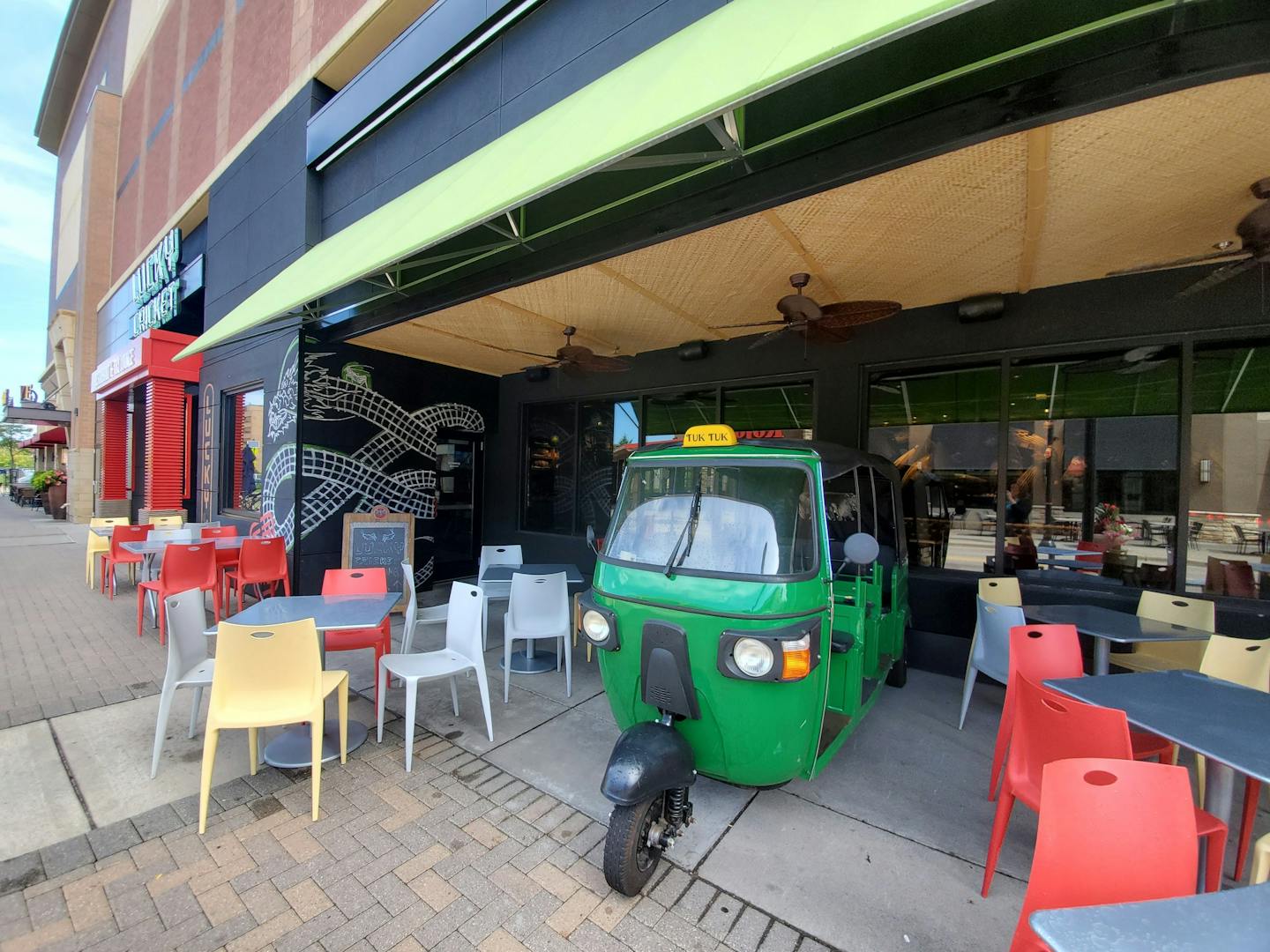 Tables on on the sidewalk in front of Lucky Cricket on Tuesday, Aug. 20