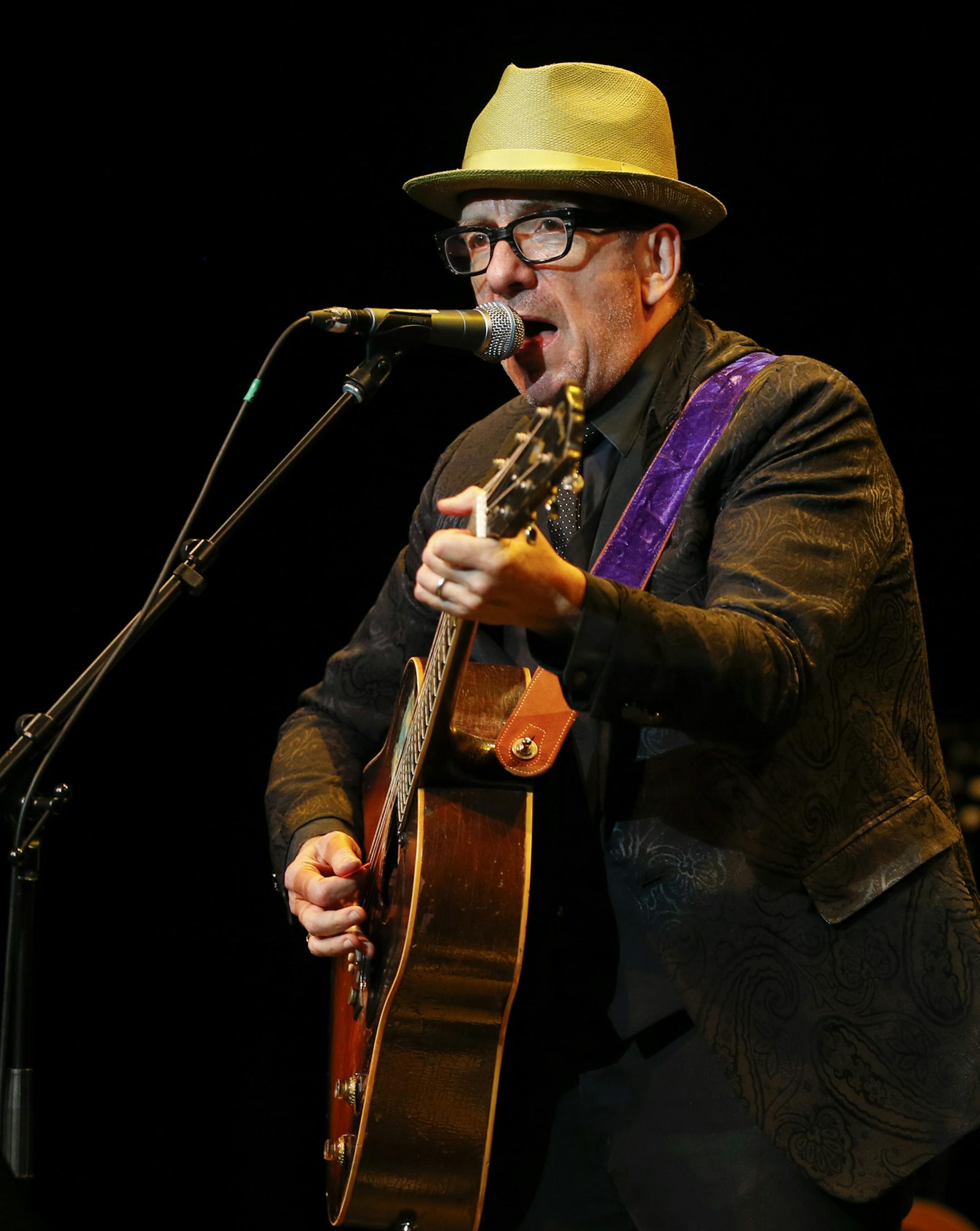 Elvis Costello, early in his set at the O'Shaughnessy Auditorium in St. Paul Monday night. It was his first Twin Cities appearance as a solo act. ] JEFF WHEELER â€¢ jeff.wheeler@startribune.com Elvis Costello began a solo tour of the U.S. with a show at O'Shaughnessy Auditorium on the campus of St Catherine University in St. Paul Monday night, June 9, 2014.
