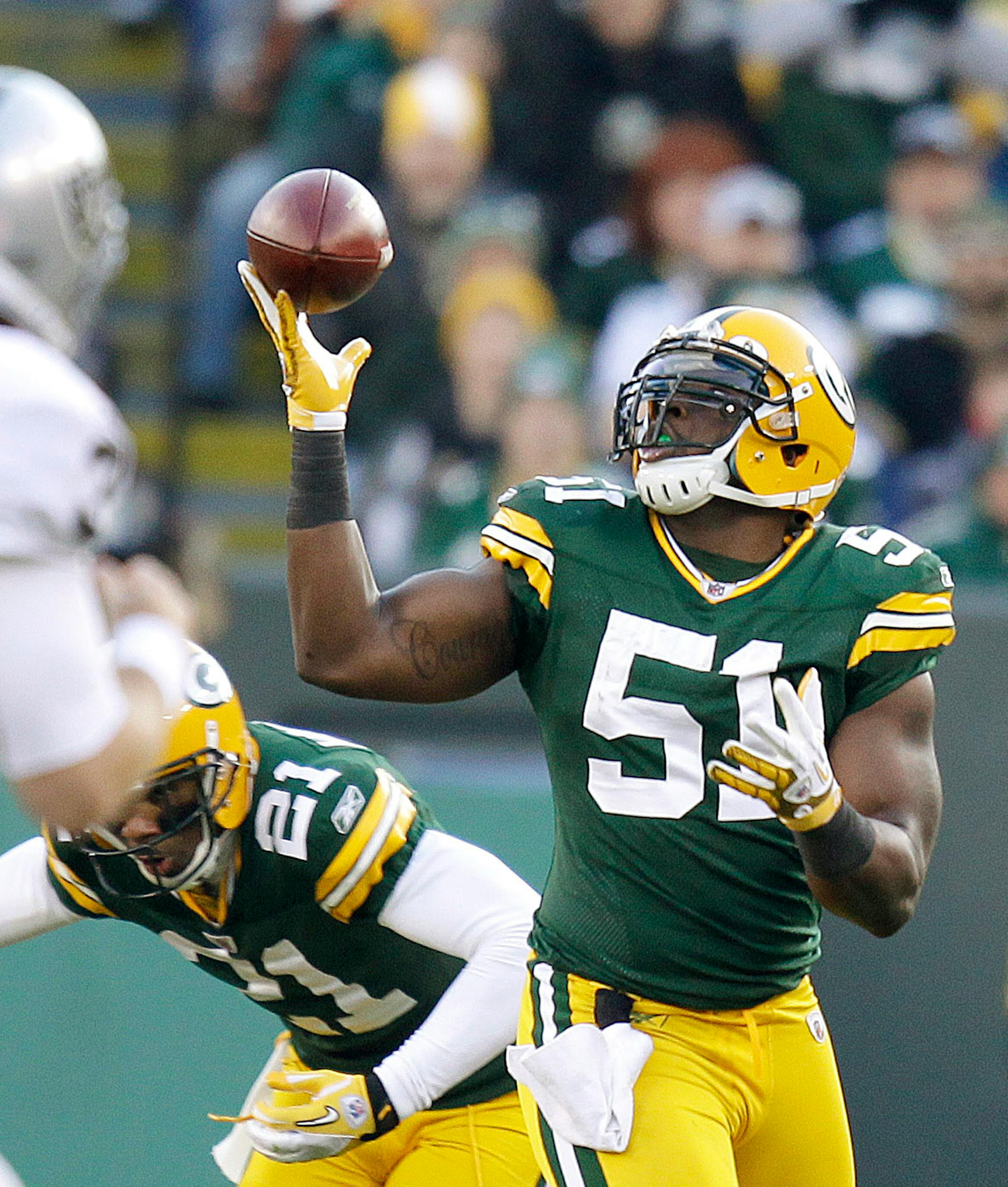Packers rookie D.J. Smith intercepted a pass against Oakland on Sunday.