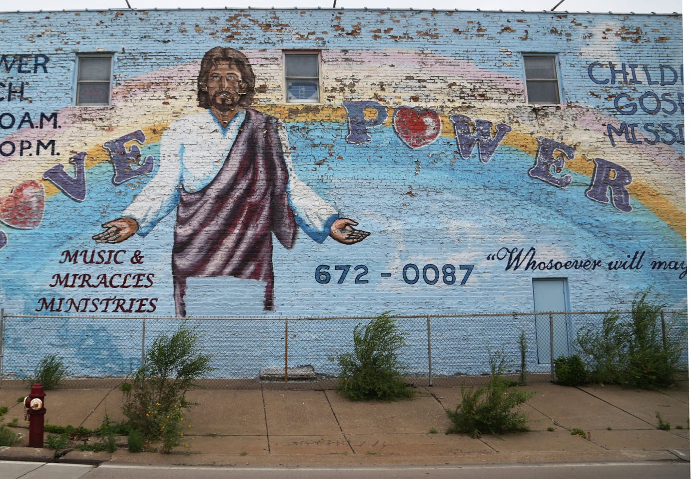 &#x201c;Love Power&#x201d; Jesus mural in Minneapolis&#x2019; West Bank neighborhood in 2017