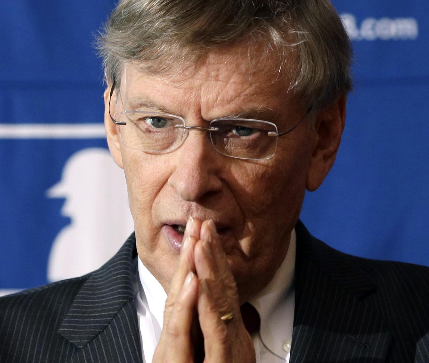 Major League Baseball Commissioner Bud Selig speaks during a news conference following baseball meetings at the Otesaga Hotel on Thursday, Aug. 15, 2013, in Cooperstown, N.Y. (AP Photo/Mike Groll) ORG XMIT: NYMG102