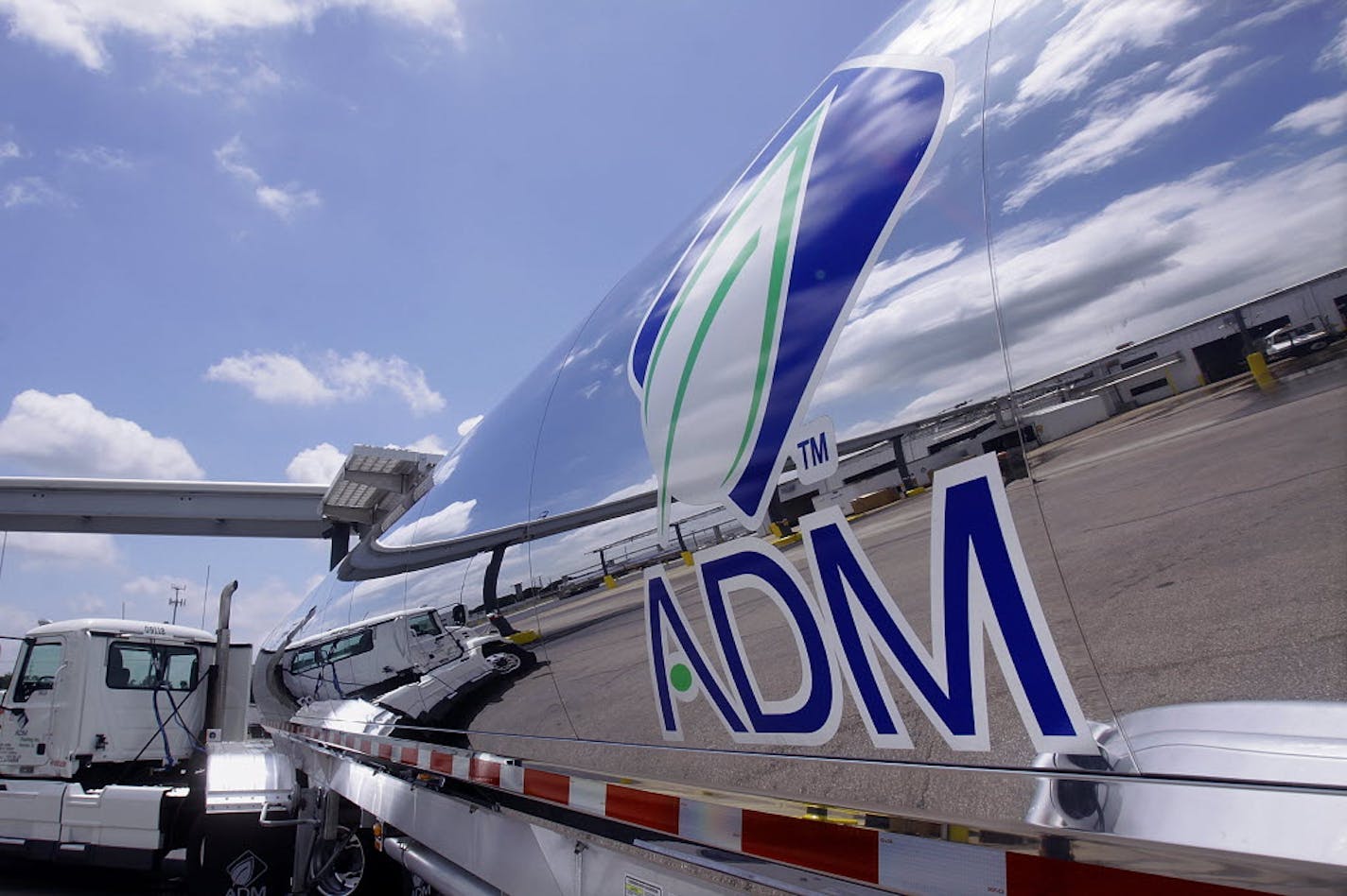 The Archer Daniels Midland Company logo is seen on a tanker truck at the ADM plant in Decatur, Ill.