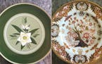 Left plate is By Stangl. It&#xed;s called &#xec;Green Star Flower.&#xee; Resale value is $9.00. Right plate is by Royal Crown Derby. It&#xed;s called 