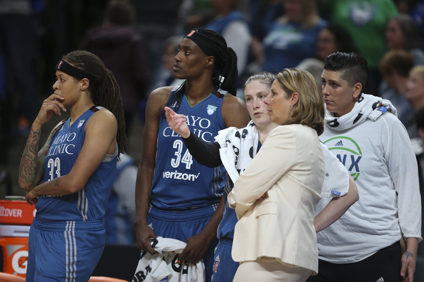 Lynx guard Lindsay Whalen and coach Cheryl Reeve conferred in the final moments of Wednesday's 113-95 rout of the Phoenix Mercury at Xcel Energy Center.