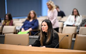 Ariana Guerra, Policy & Advocacy Manager with Foster Advocates, speaks Thursday, Jan. 11, 2024 at the Minnesota Senate Office Building in St. Paul
