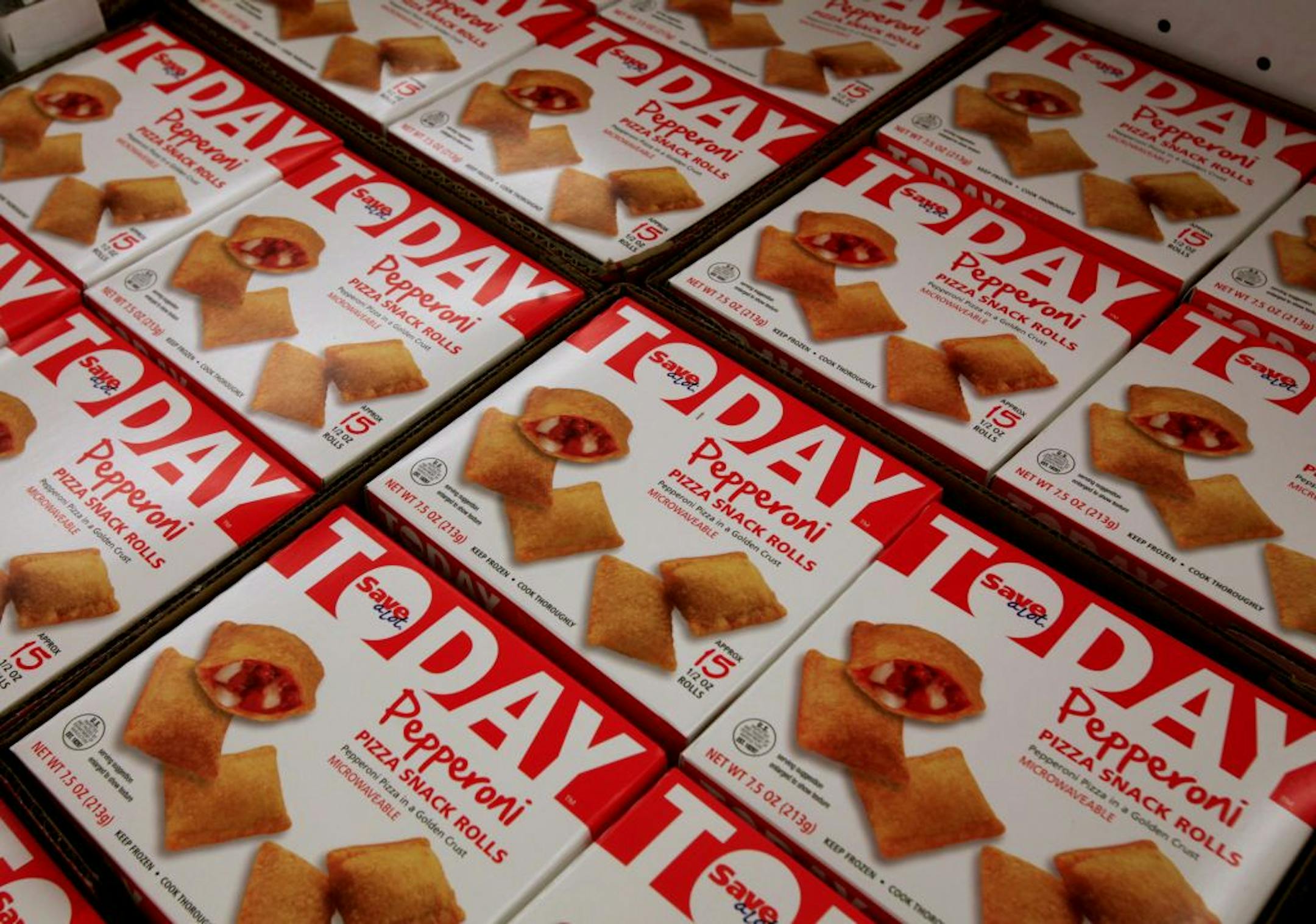 Save-A-Lot offers its own brand of products including these Peperoni pizza snack rolls. St. Cloud, MN. August 10, 2012.