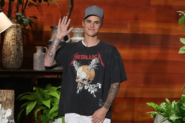 Justin Bieber appeared on "Ellen" wearing a Metallica shirt.