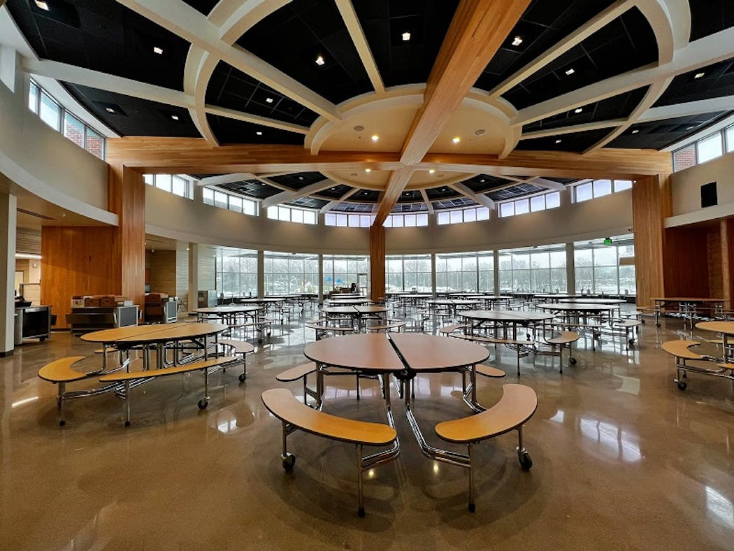 The newly remodeled cafeteria at American Indian Magnet School in St. Paul reflects the power of a circle in Native culture, and gives the school space to not just serve lunch but also hold ceremonies.