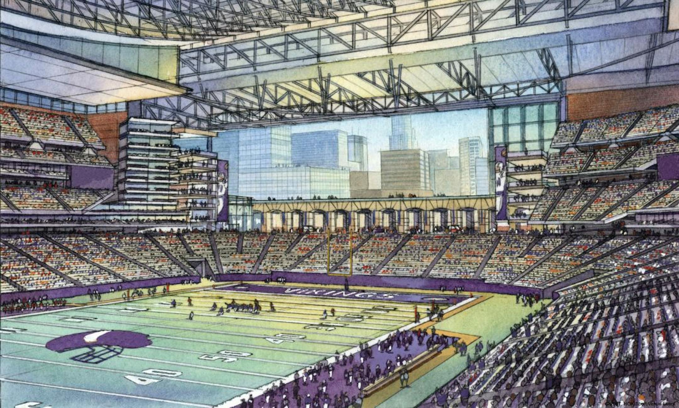 Artist's rendering of interior of new Vikings stadium