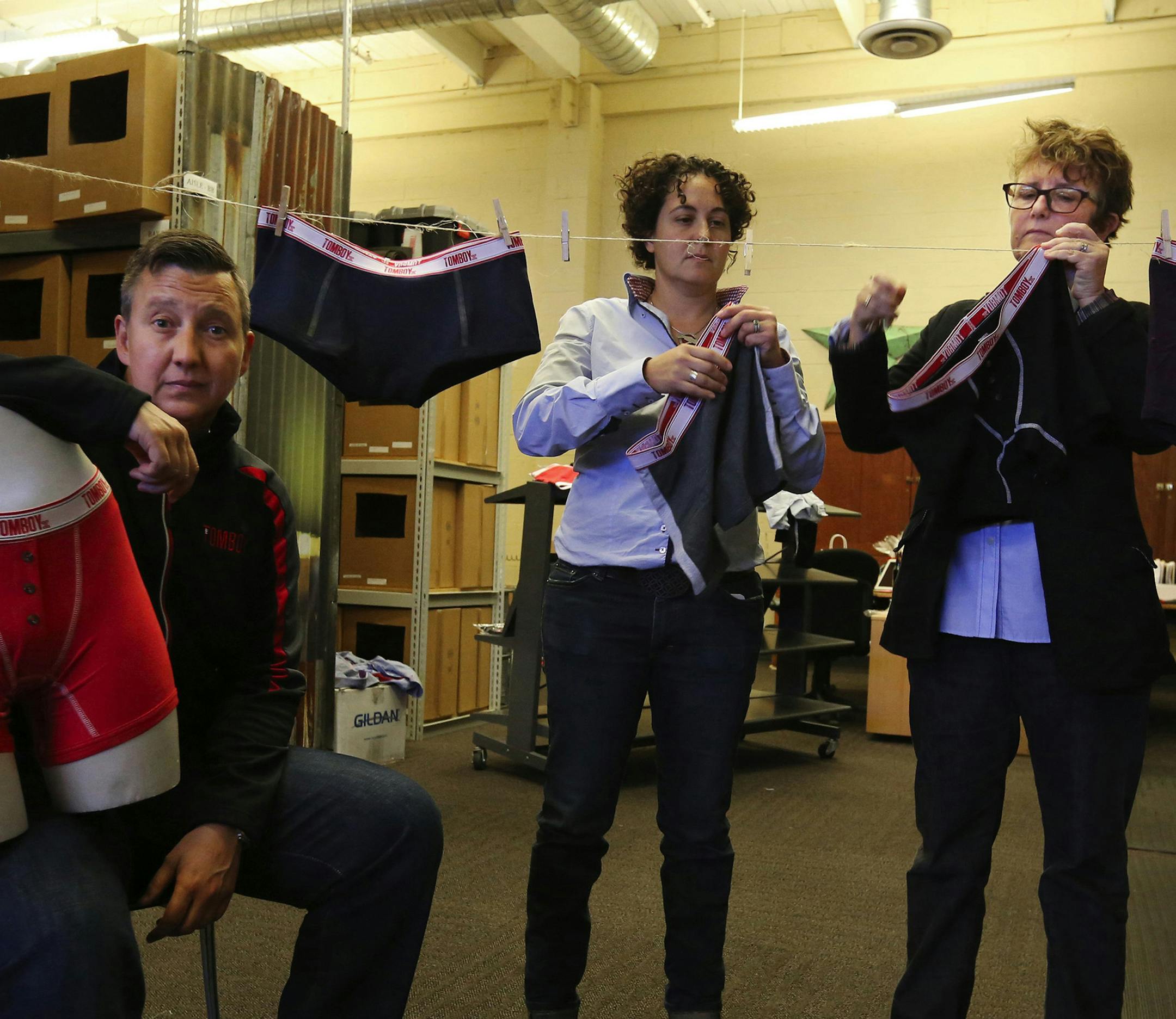 Seattle detective Carma Clark, left, helps with the design of TomboyX’s boxer briefs for women. Naomi Gonzalez, center, and Fran Dunaway co-founded the company.