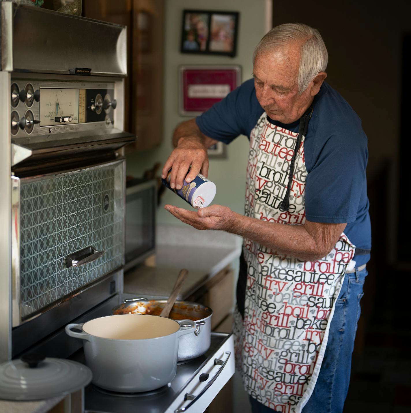 Roger Buettner, Dan's "meat-and-potatoes" father, has adapted a diet that's largely Blue Zone-centric and has a recipe — Tomato, Eggplant and Sweet Potato Pasta Sauce — in Dan's new cookbook, "The Blue Zones American Kitchen." Credit: David McLain.