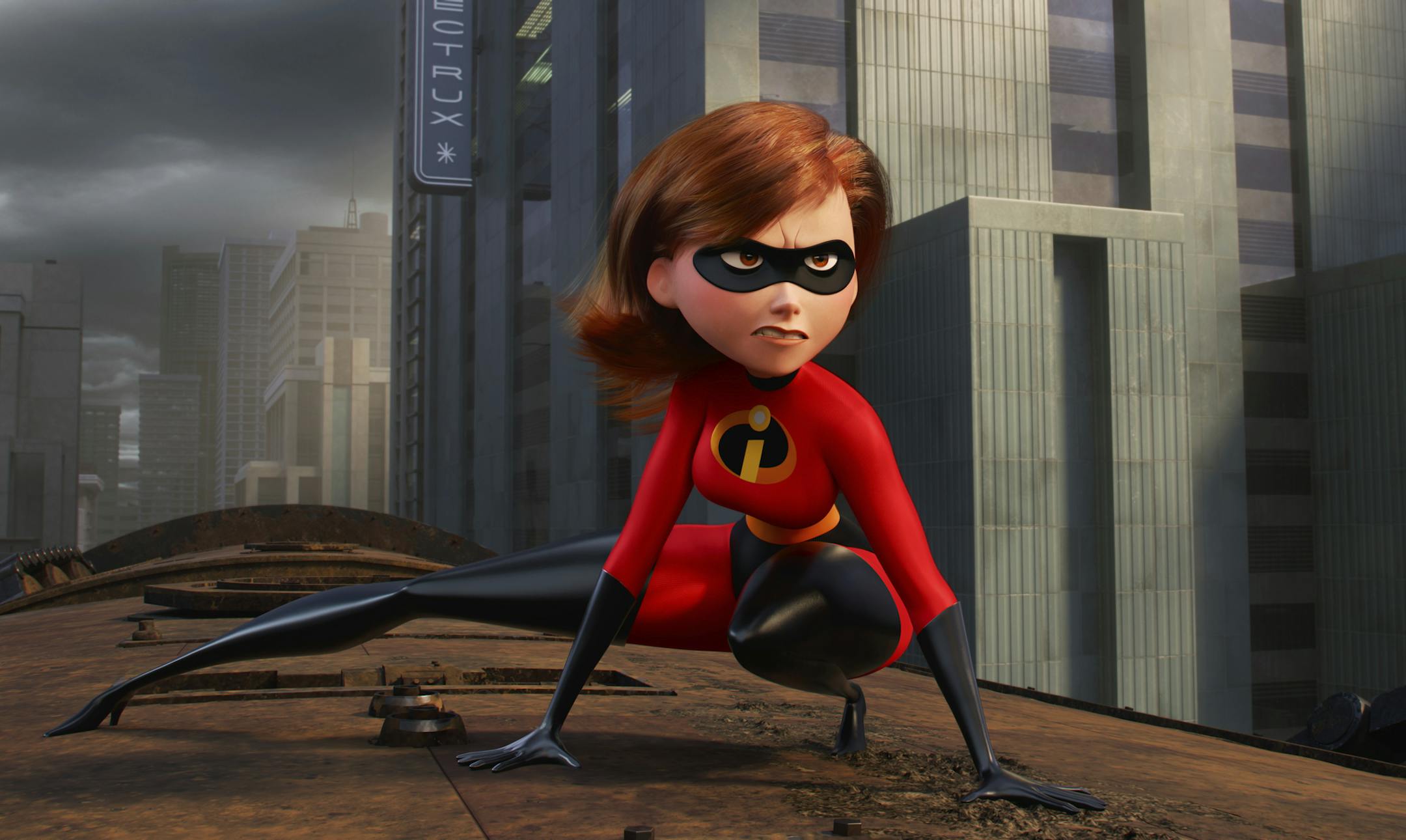 This image released by Disney Pixar shows the character Helen/Elastigirl, voiced by Holly Hunter in "Incredibles 2," in theaters on June 15. (Disney/Pixar via AP)
