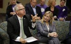 Minnesota Gov. Tim Walz, alongside DFL Speaker of the House Melissa Hortman, listened to pitches from startups at Natural Resources Research Institute