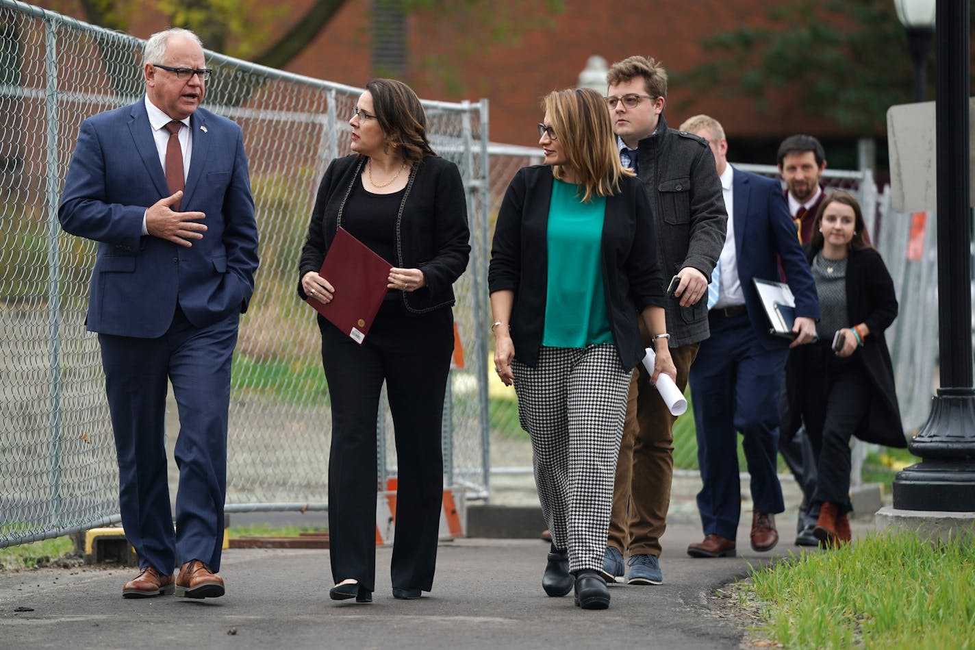 Gov. Tim Walz and Lt. Gov. Peggy Flanagan walked with University of Minnesota president Joan Gabel to the University's Institute of Child Development Wednesday. ] ANTHONY SOUFFLE &#x2022; anthony.souffle@startribune.com Gov. Tim Walz and Lt. Gov. Peggy Flanagan kicked off a statewide tour of projects they want the Legislature to fund with a stop at the University of Minnesota's Institute of Child Development Wednesday, Oct. 16, 2019 in Minneapolis.