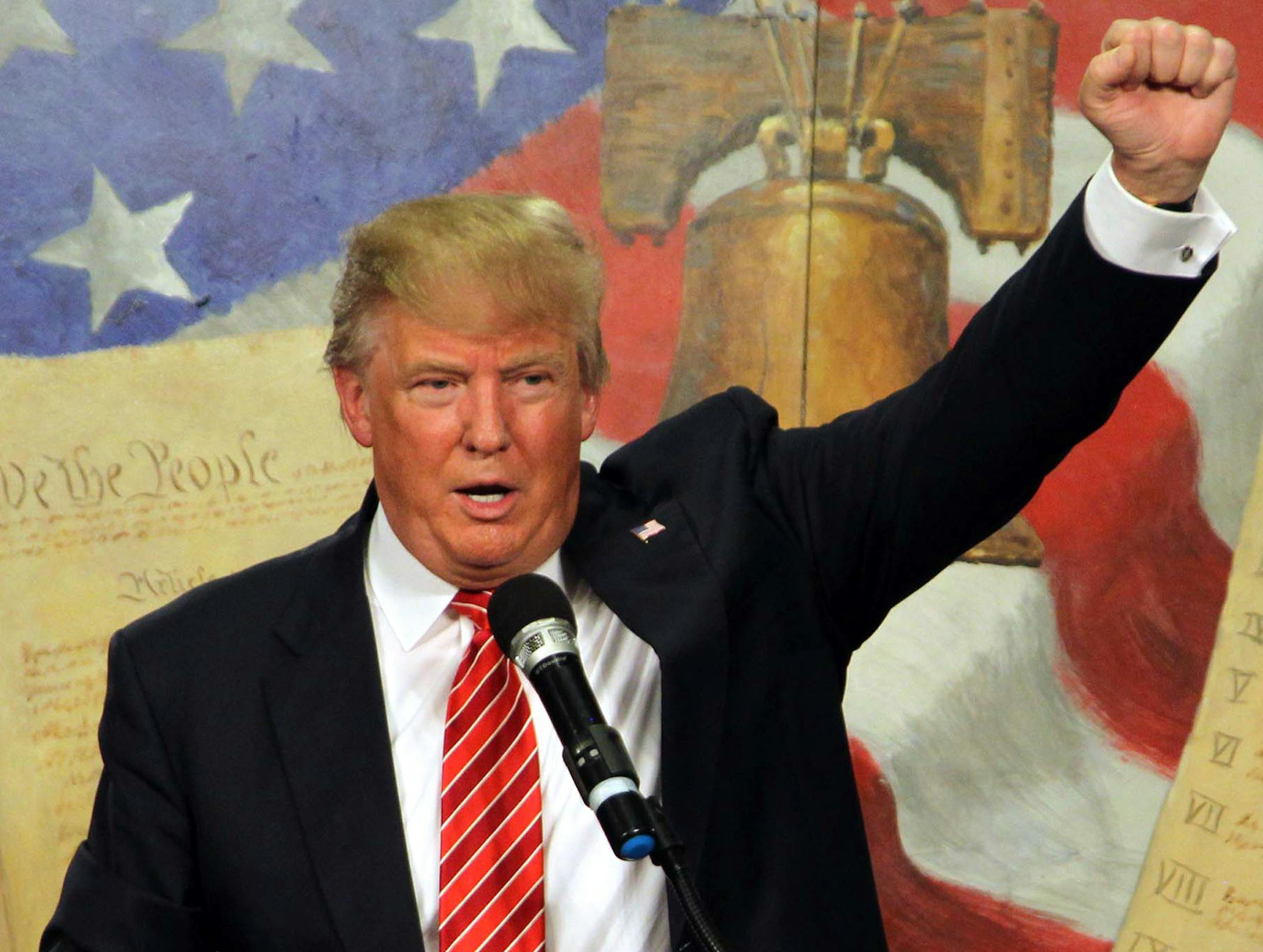 Republican presidential candidate Donald Trump speaks at the South Carolina Tea Party Convention, Saturday, Jan. 16, 2016, at the Springmaid Beach Resort in Myrtle Beach, S.C.(AP Photo/Willis Glassgow)