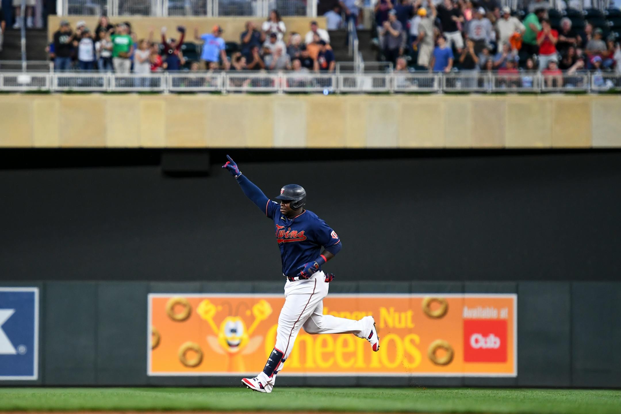 Minnesota Twins first baseman Miguel Sano (22) rounded the bases after he hit a solo home run in the bottom of the seventh inning against the Detroit Tigers.