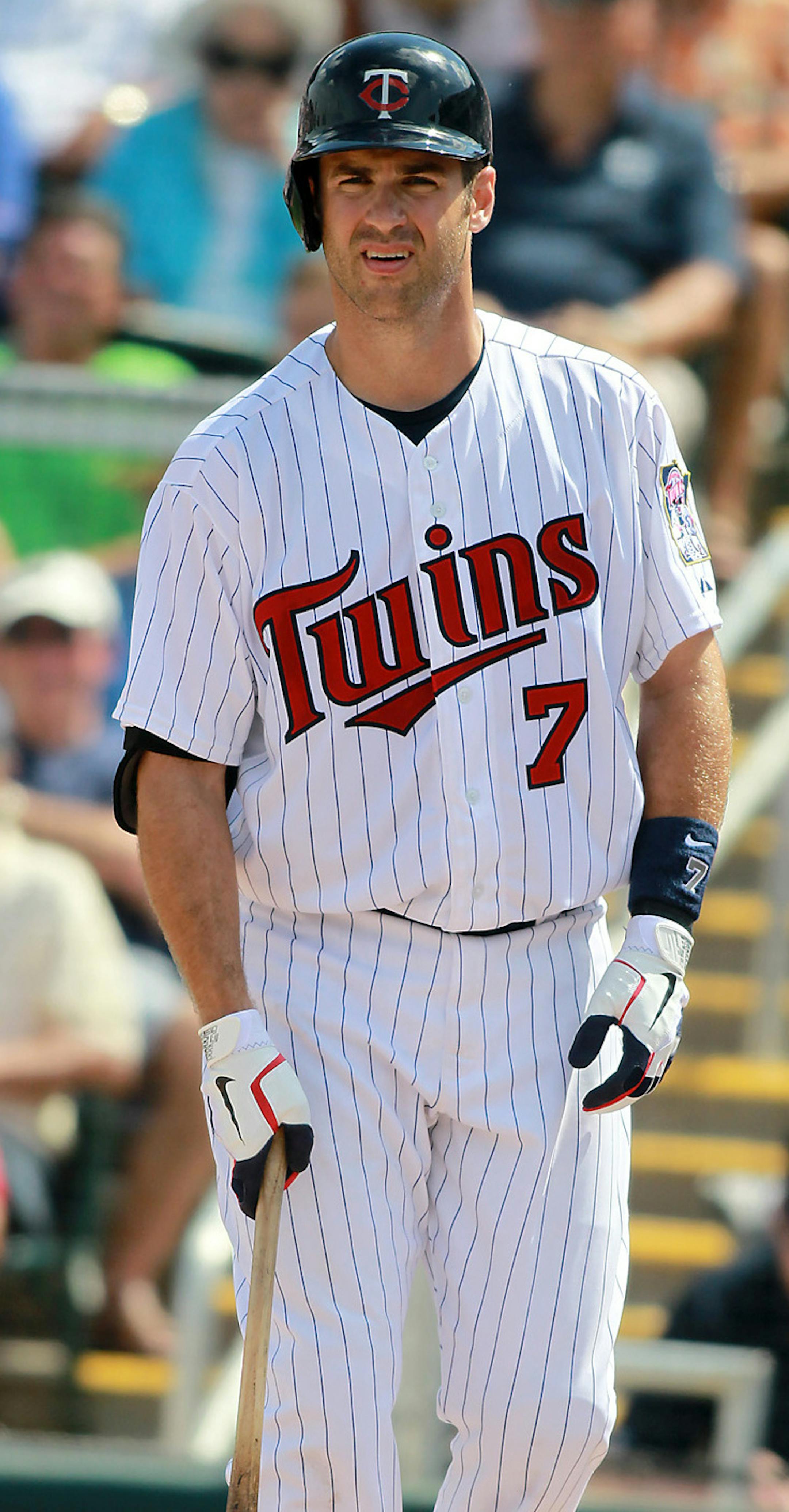 Minnesota Twins Joe Mauer took to the batter's box Thursday, March 3, 2012 at Hammond Stadium in Ft. Myers, FL. The Twins defeated the Tampa Bay Rays 7-2. (ELIZABETH FLORES/STAR TRIBUNE) ELIZABETH FLORES • eflores@startribune.com